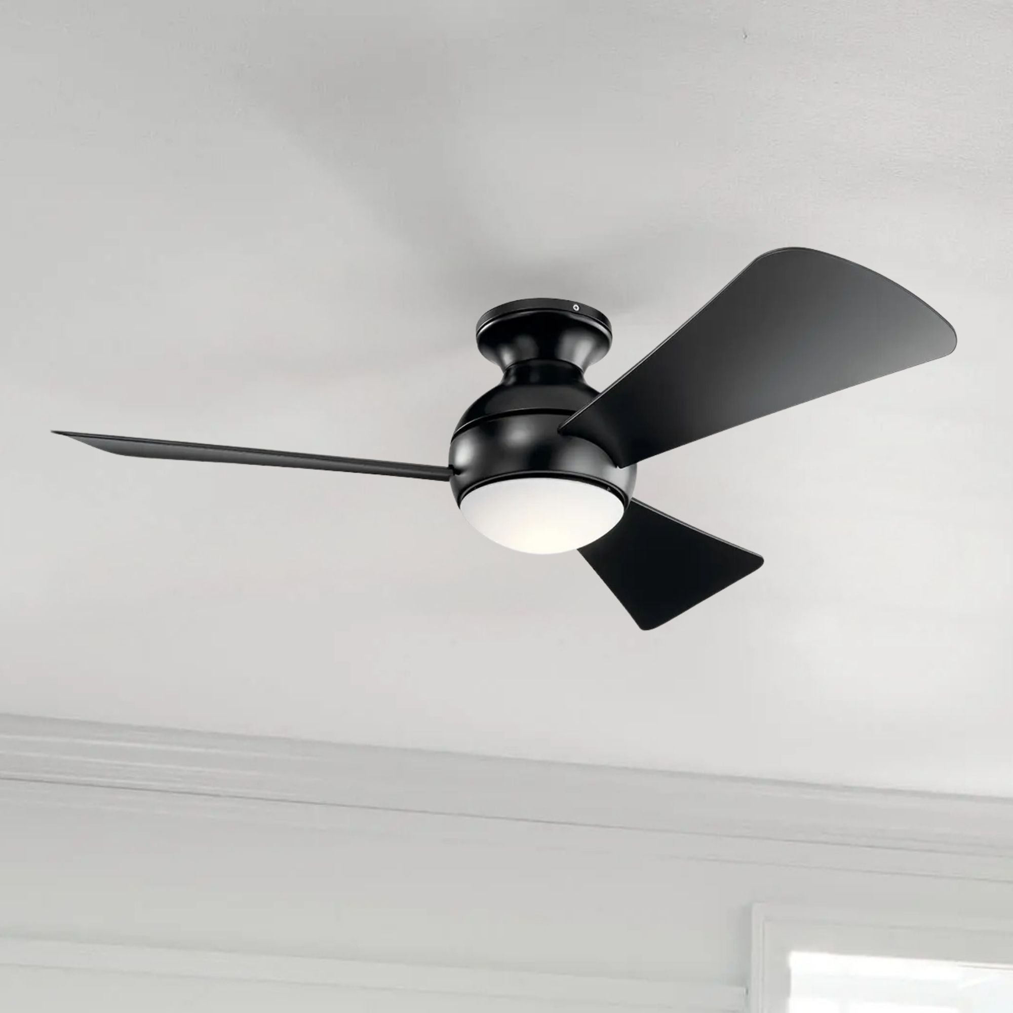 Sola 44" Satin Black Wet Rated LED Flush Mount Ceiling Fan with Wall Control