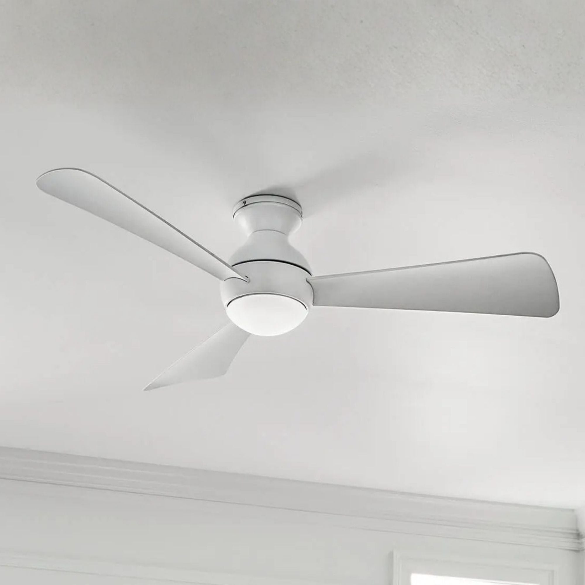 Sola 54" Matte White Wet Rated LED Hugger Ceiling Fan with Wall Control