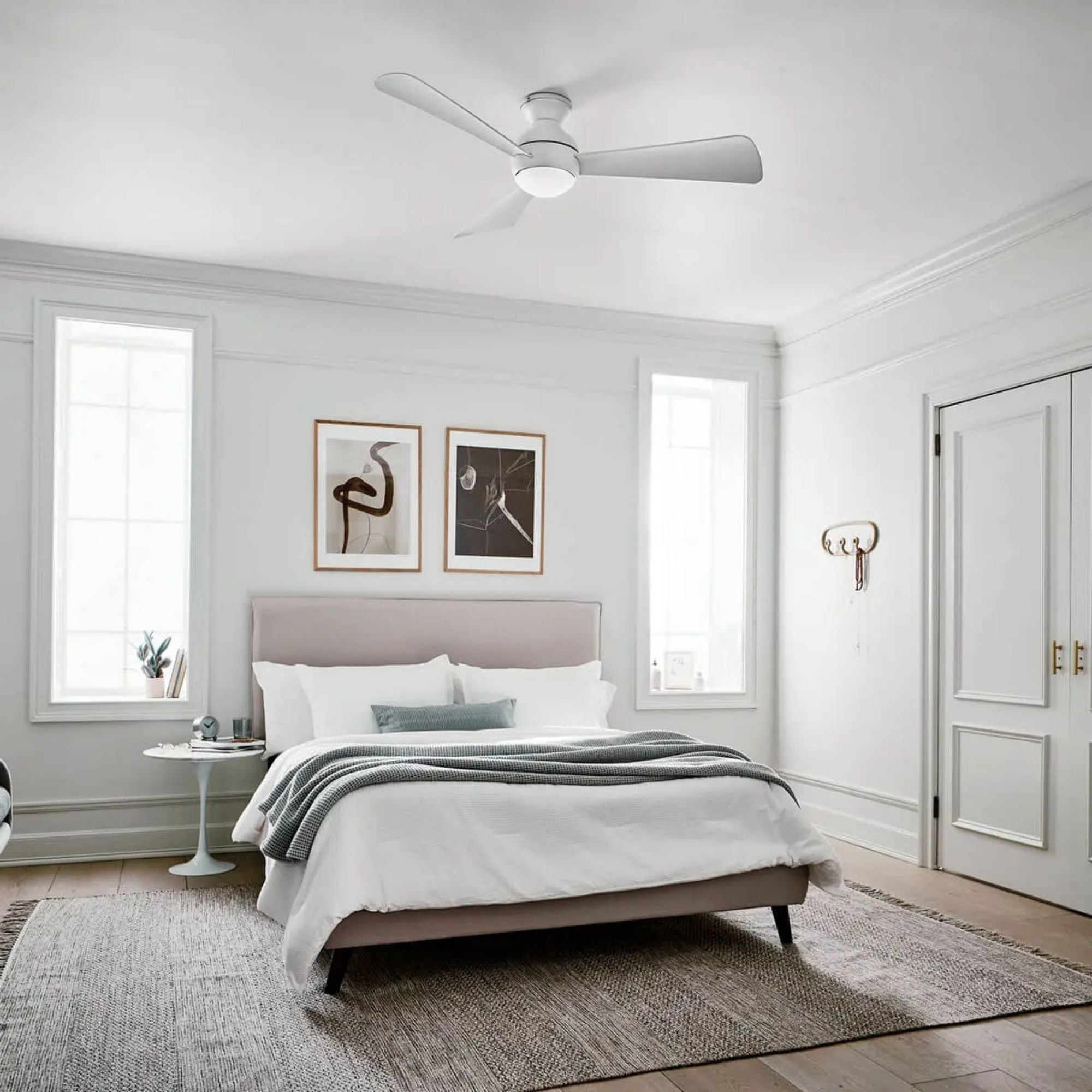 Sola 54" Matte White Wet Rated LED Hugger Ceiling Fan with Wall Control