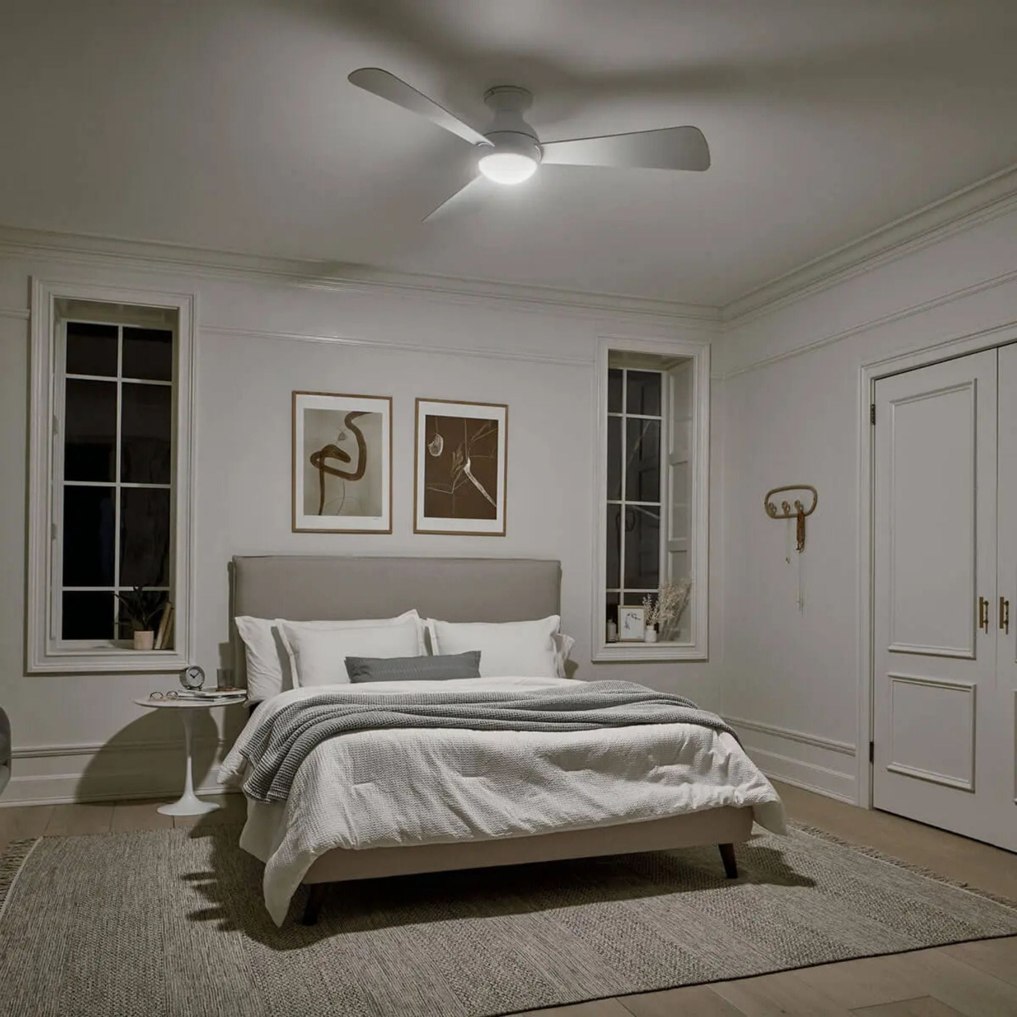 Sola 54" Matte White Wet Rated LED Hugger Ceiling Fan with Wall Control
