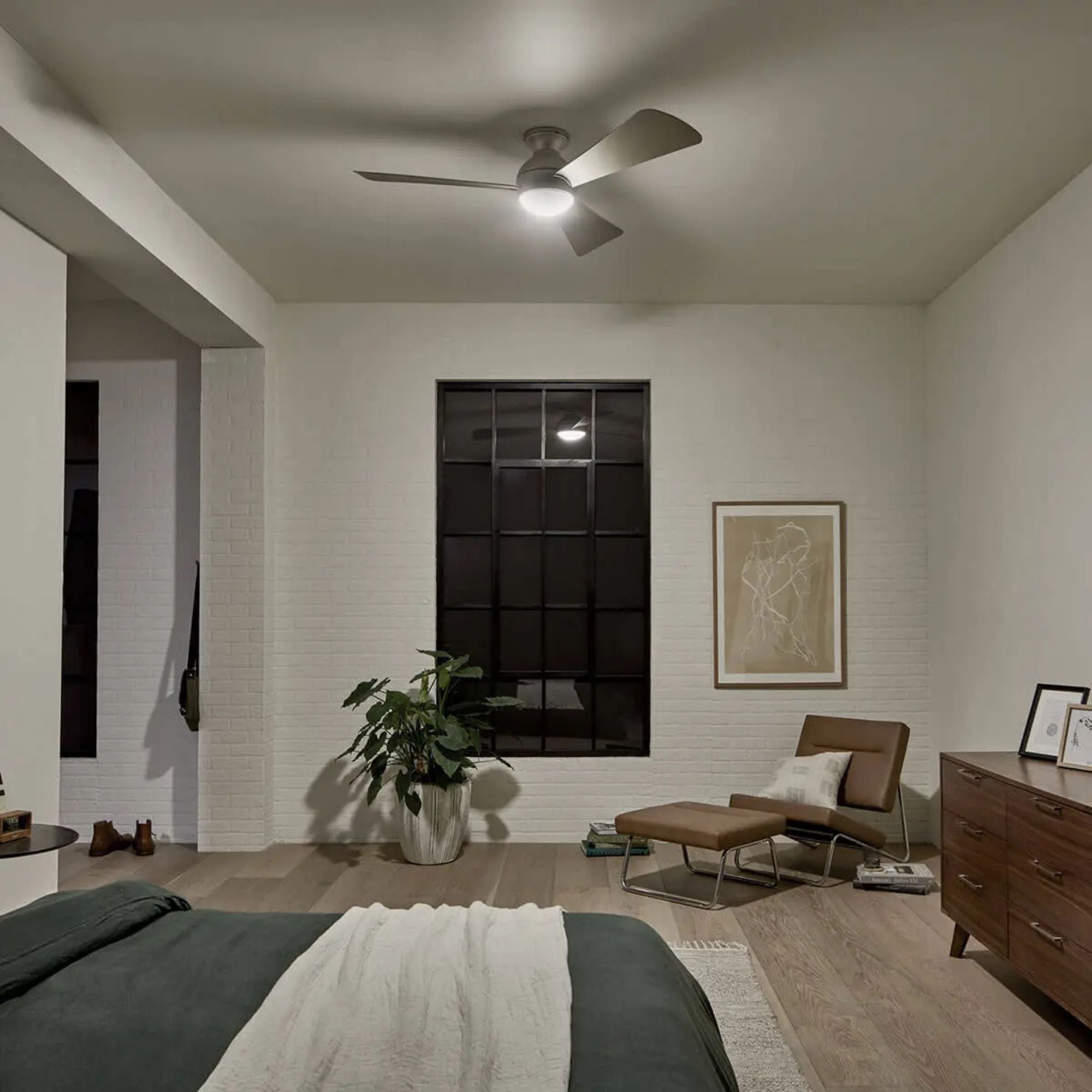 Sola 54" Brushed Nickel Wet Rated LED Hugger Ceiling Fan with Wall Control