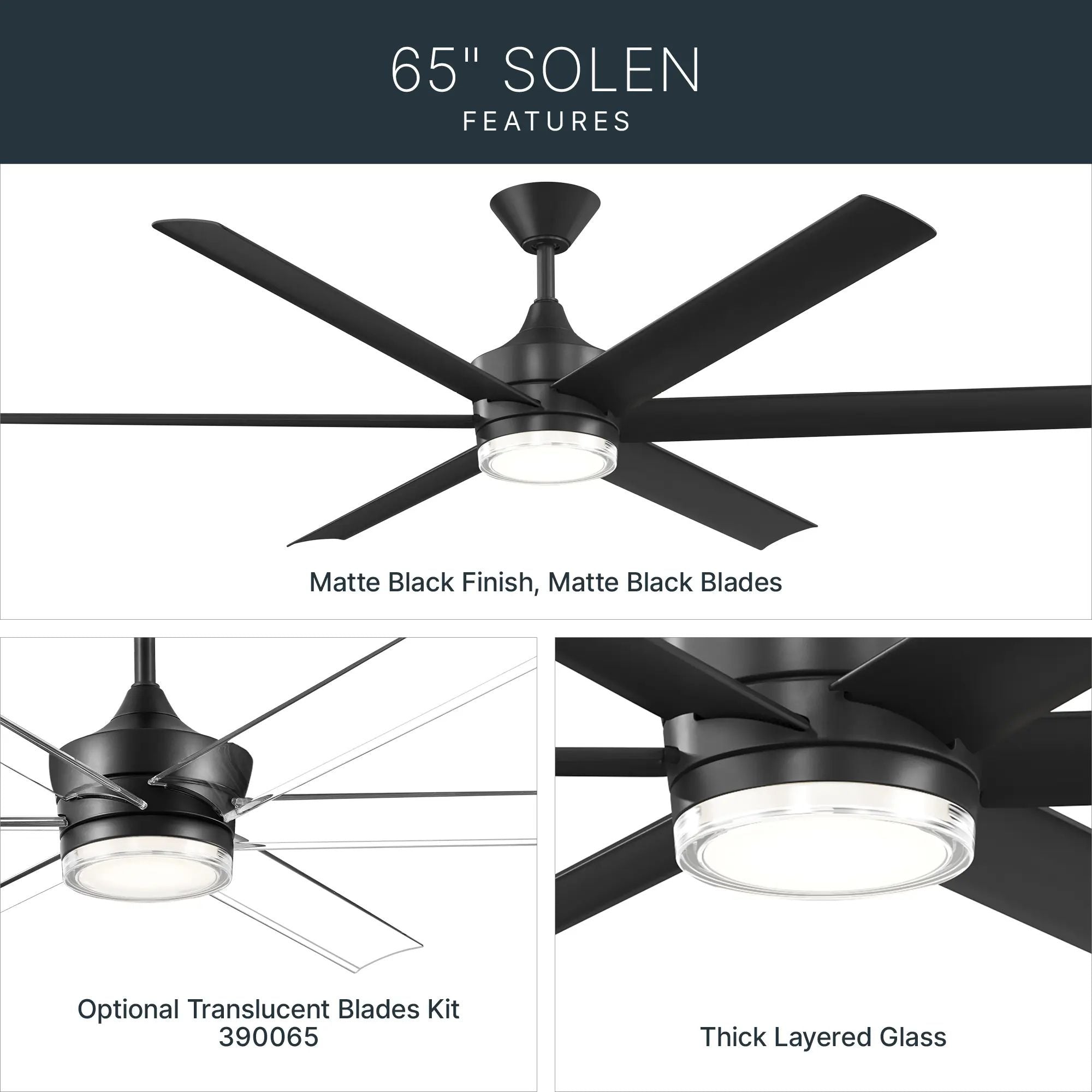 Kichler Solen 65'' Ceiling Fan with LED Light DC Motor Matte Black
