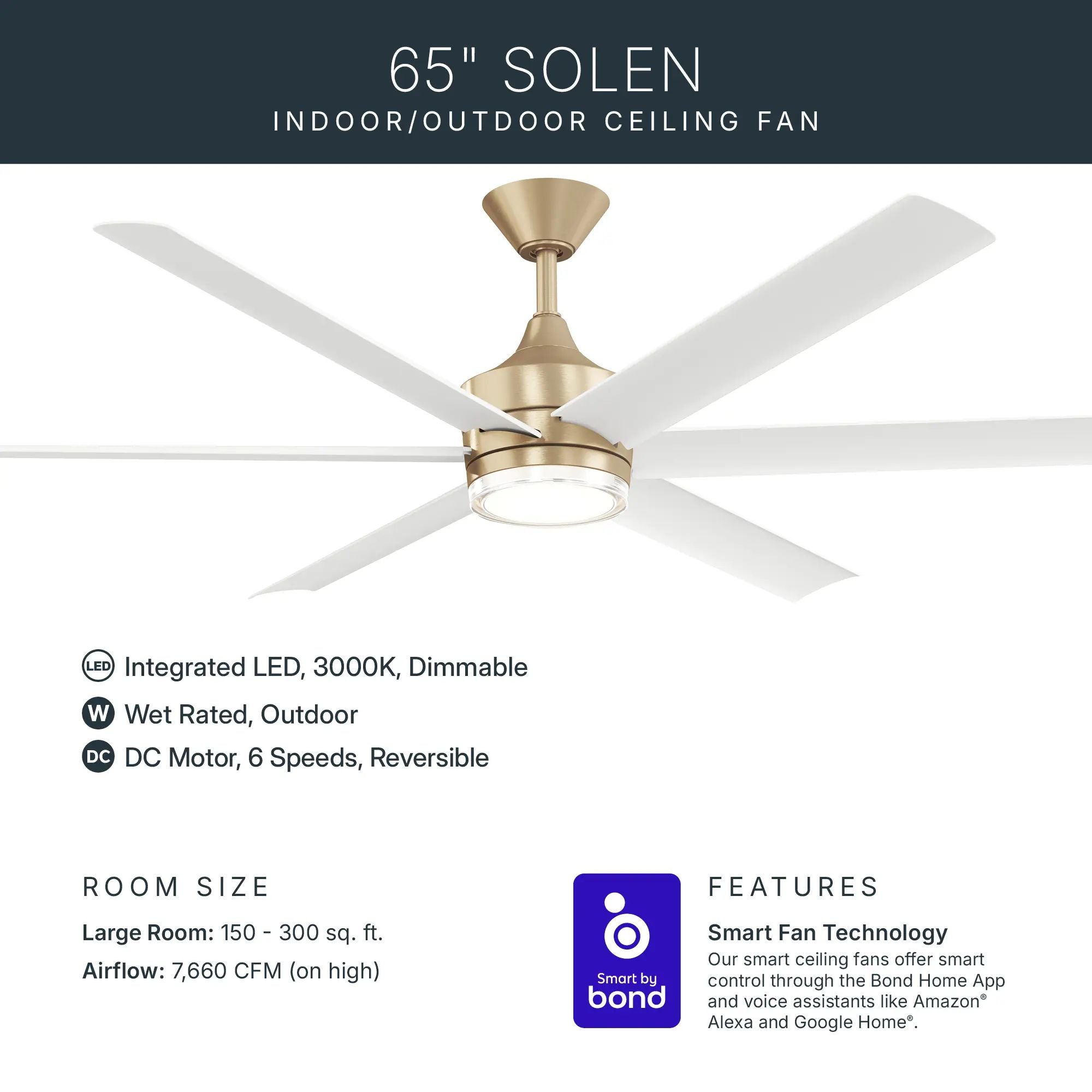 Kichler Solen 65'' Ceiling Fan with LED Light DC Motor Champagne Bronze