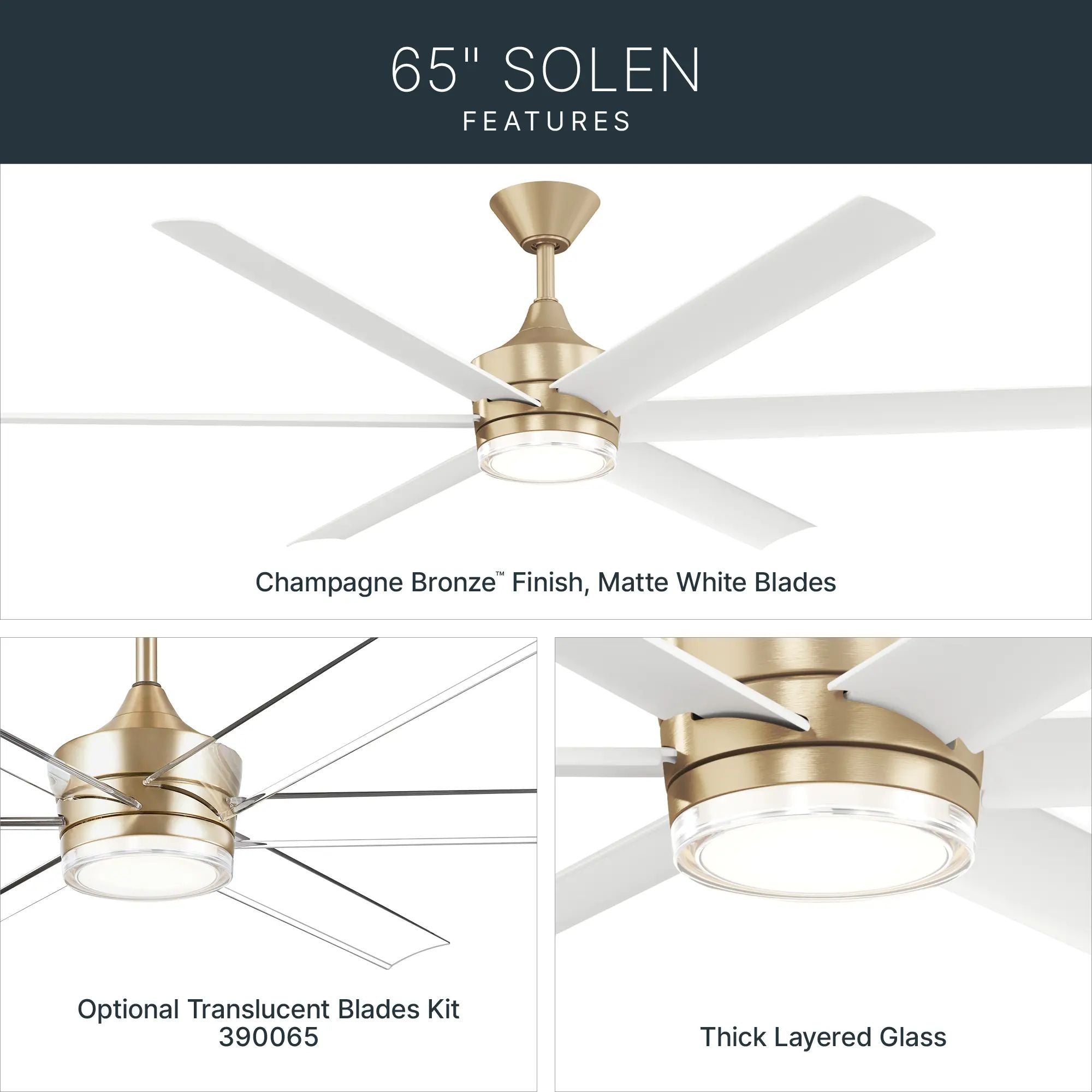 Kichler Solen 65'' Ceiling Fan with LED Light DC Motor Champagne Bronze