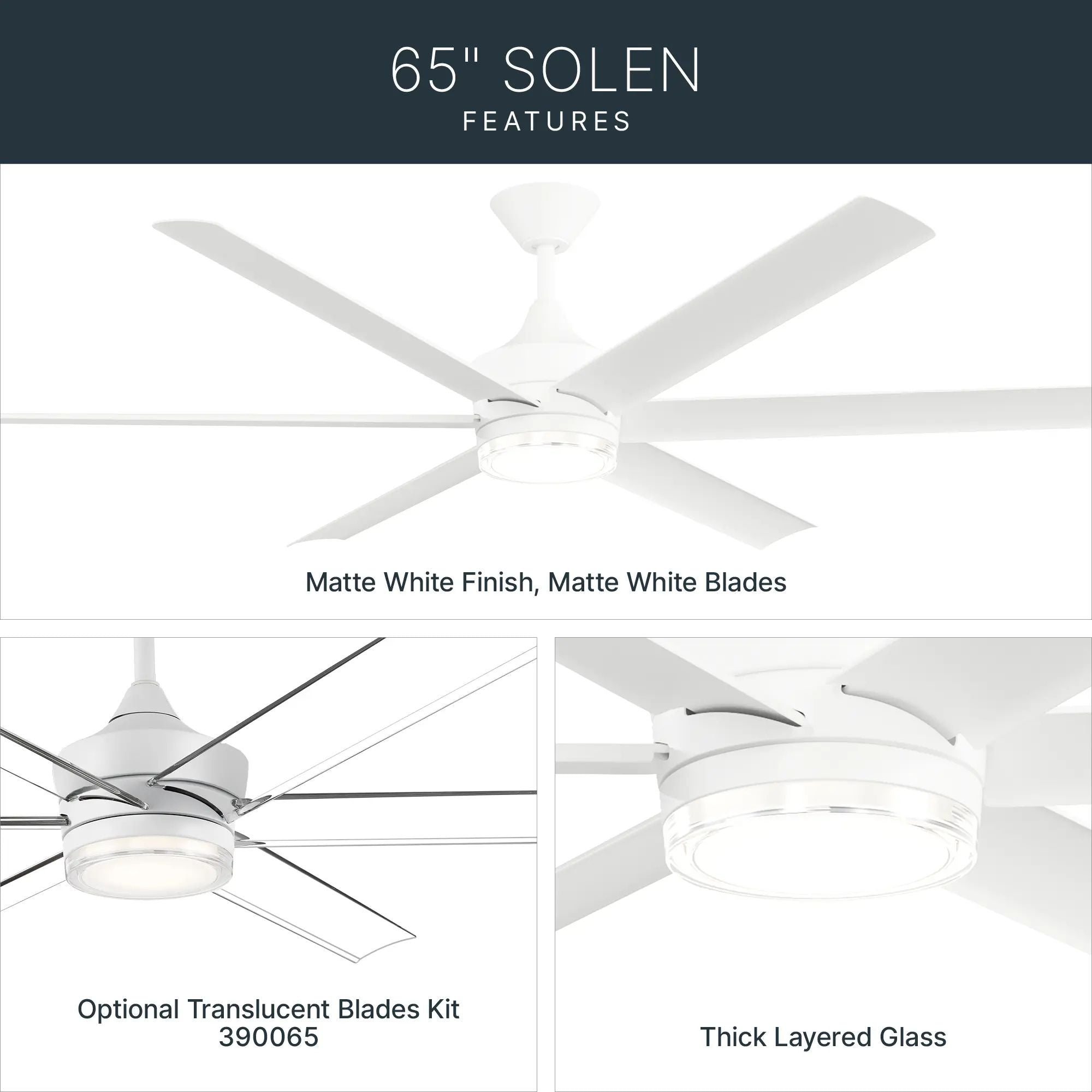 Kichler Solen 65'' Ceiling Fan with LED Light DC Motor Matte White