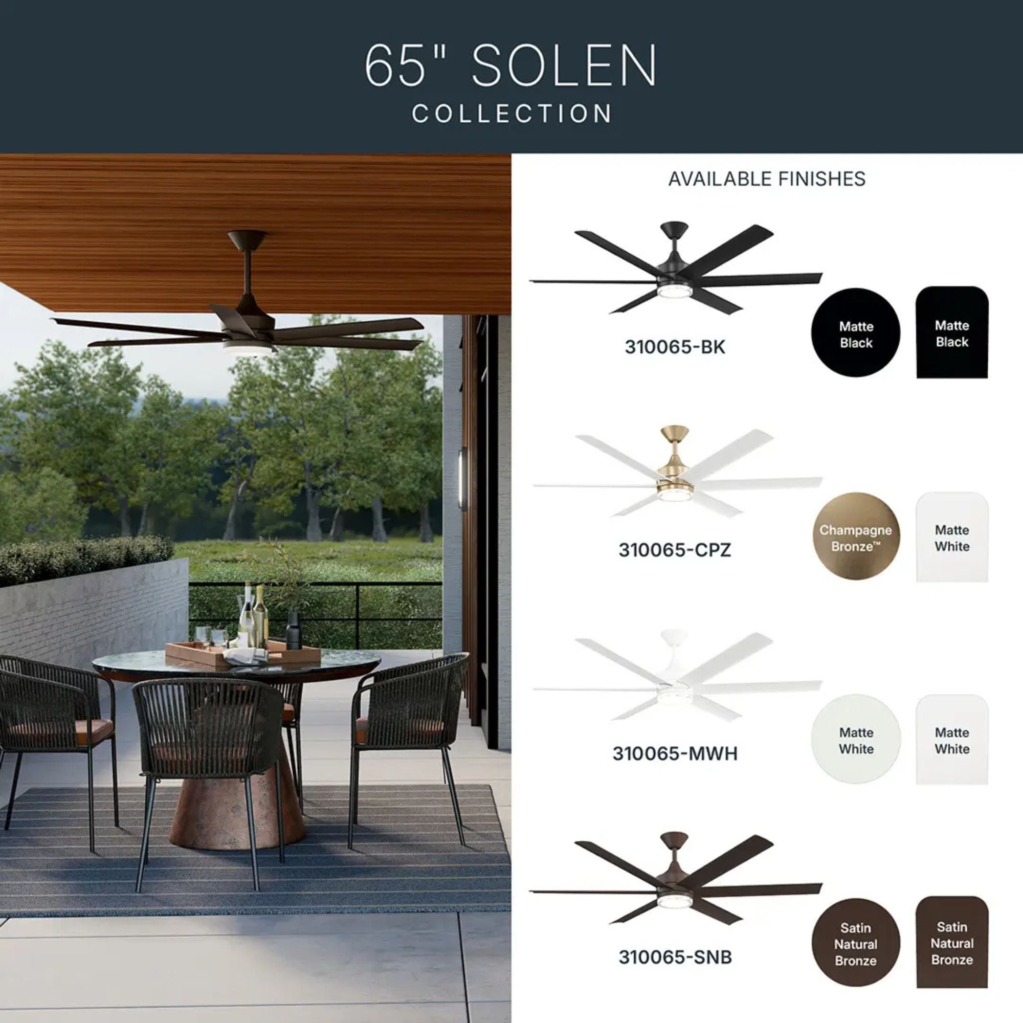 Kichler Solen 65'' Ceiling Fan with LED Light DC Motor Matte White