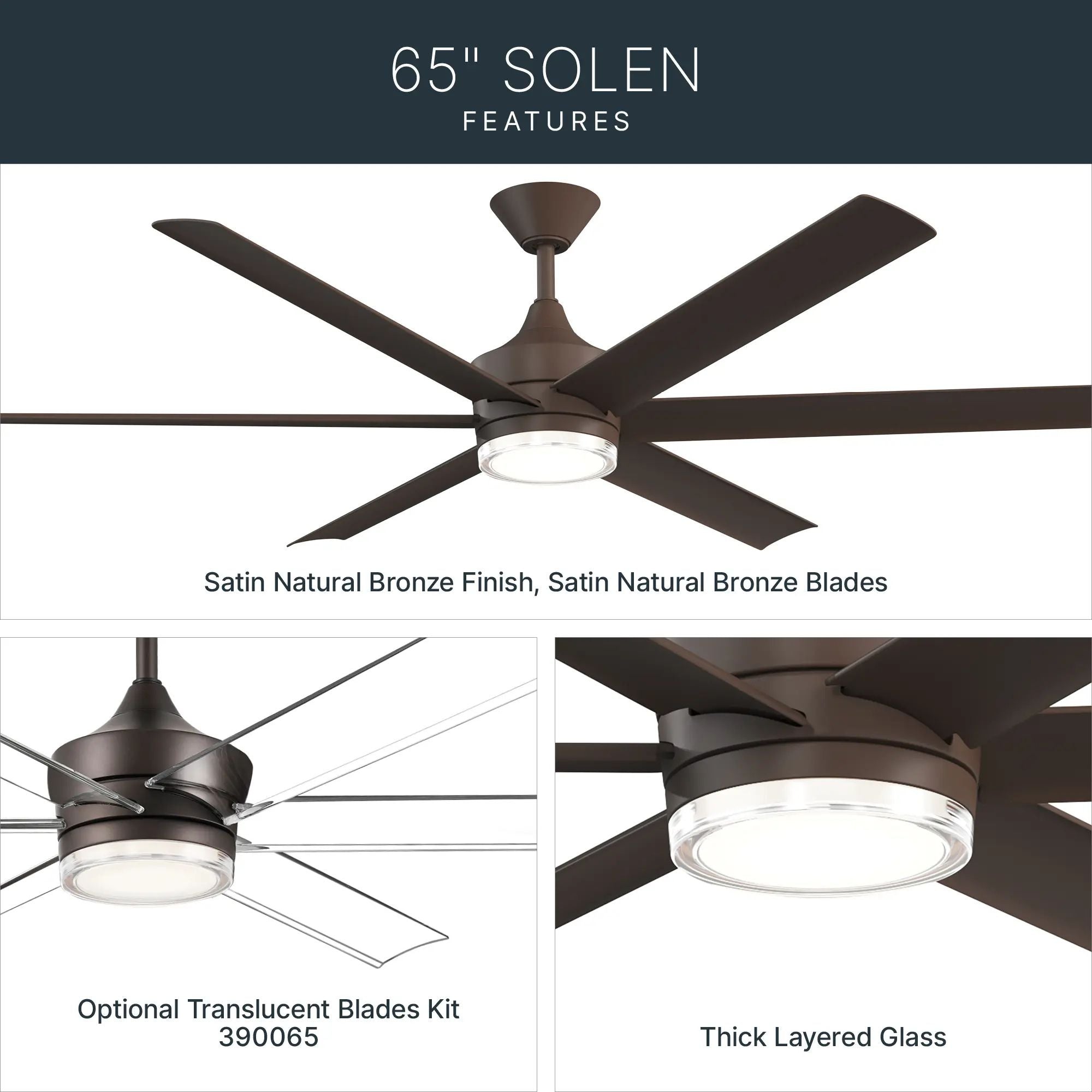 Kichler Solen 65'' Ceiling Fan with LED Light DC Motor Satin Natural Bronze