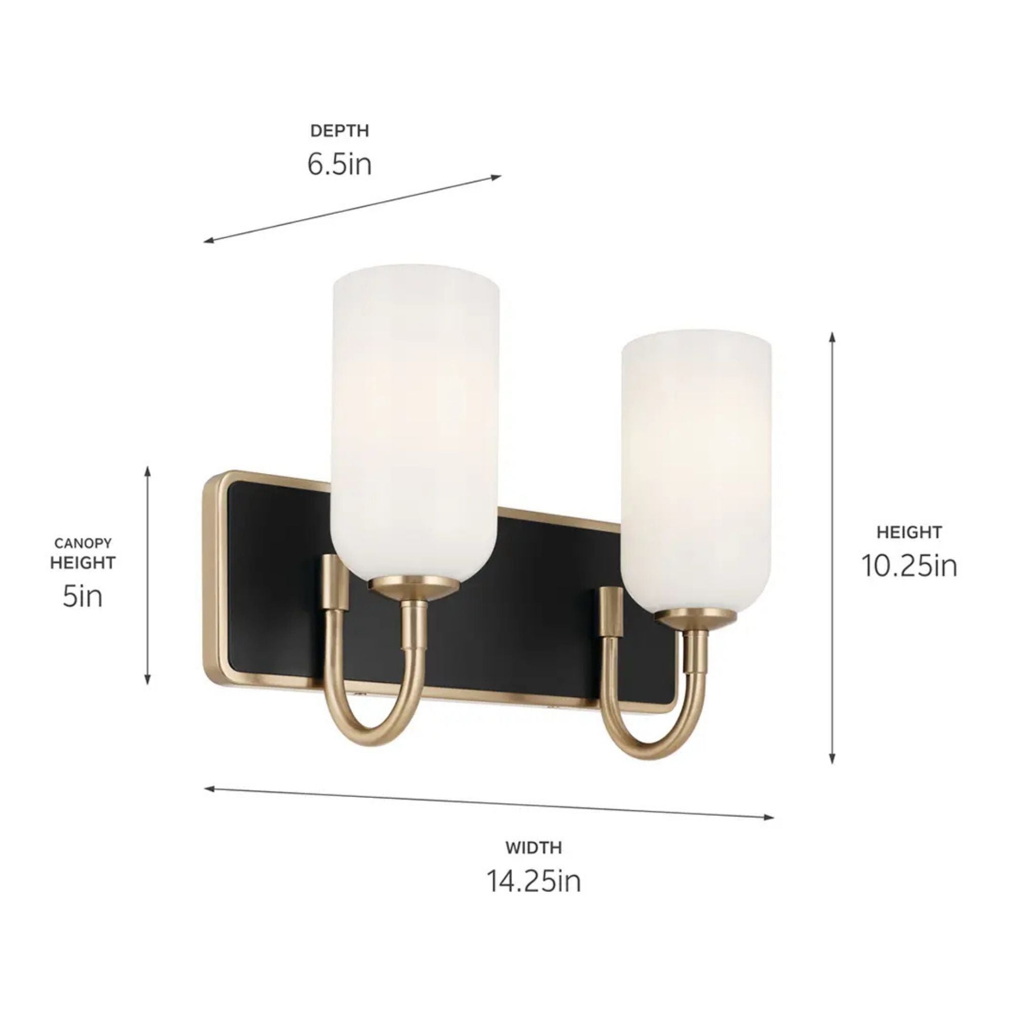Kichler Solia 14.25" 2-Light Vanity, Champagne Bronze & Opal Glass