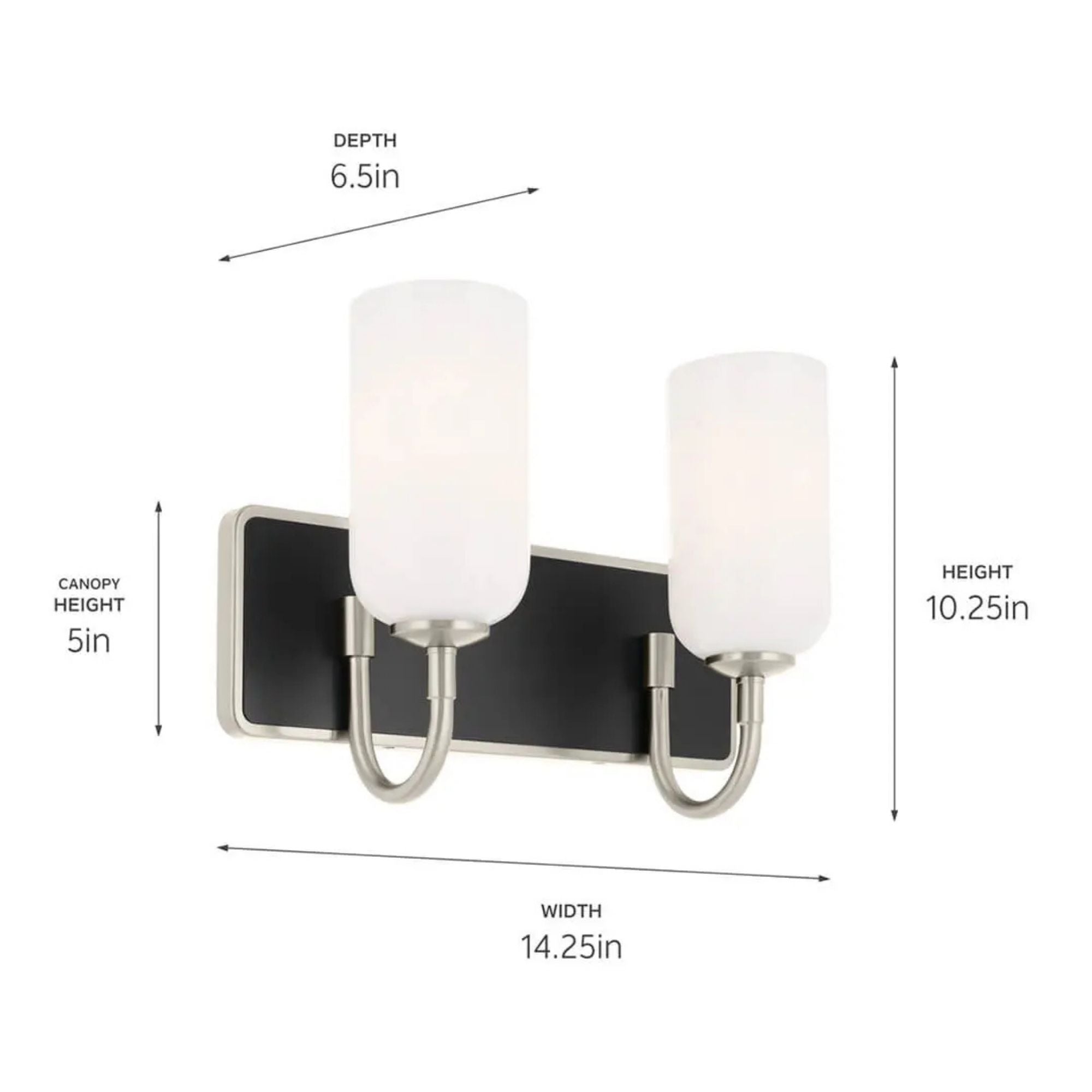 Kichler Solia 14.25" 2-Light Vanity, Brushed Nickel with Opal Glass