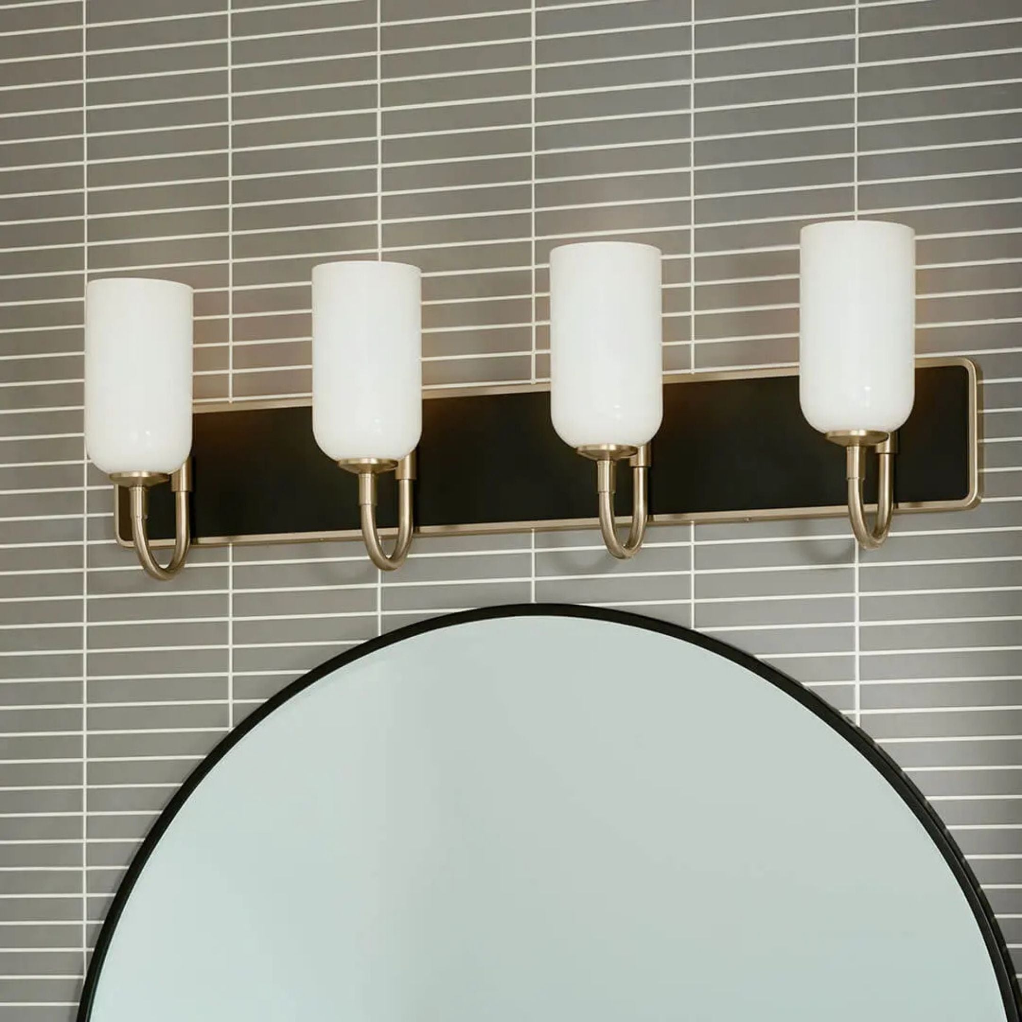 Kichler Solia 32 in. 4-Light Vanity, Champagne Bronze & Black with Opal Glass