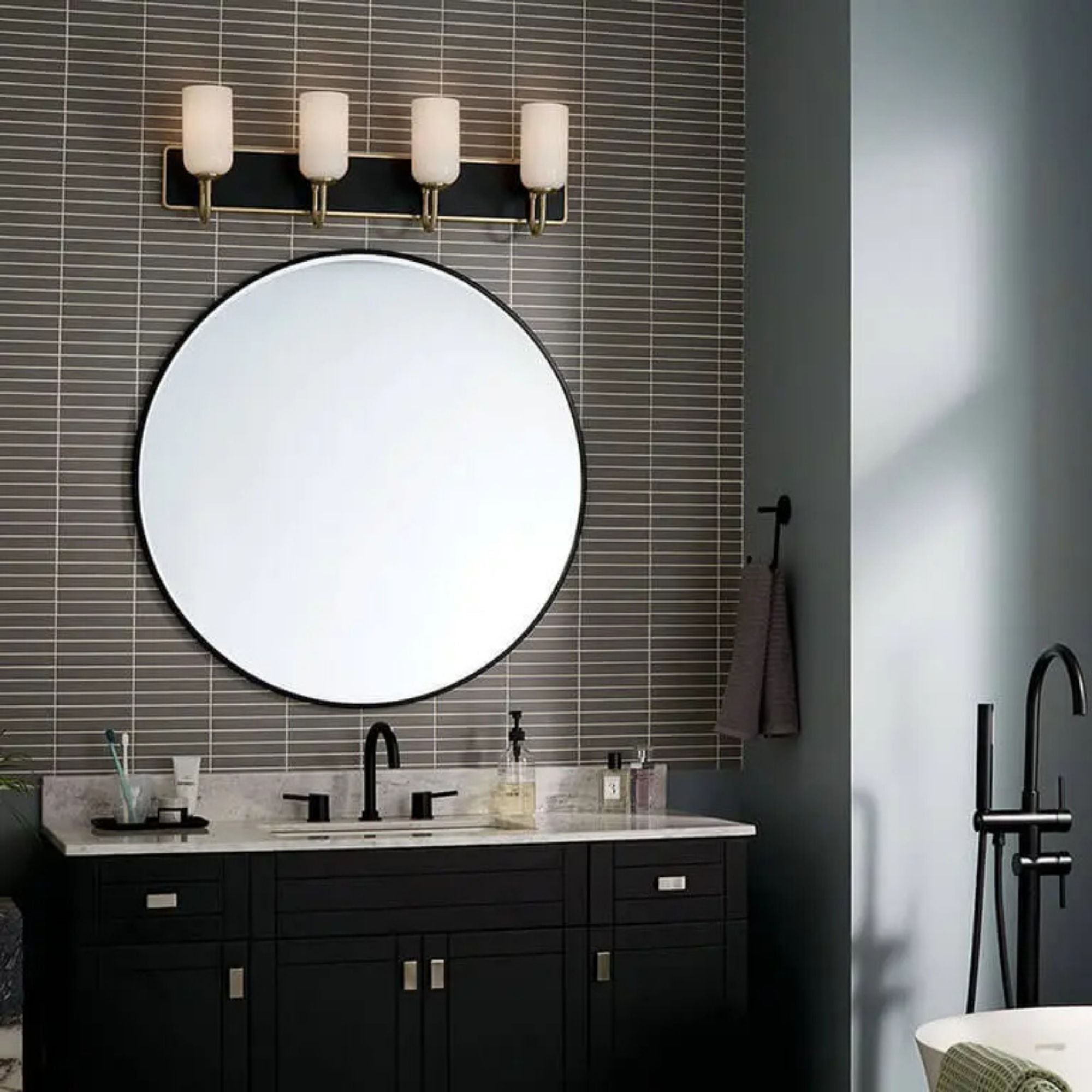 Kichler Solia 32 in. 4-Light Vanity, Champagne Bronze & Black with Opal Glass