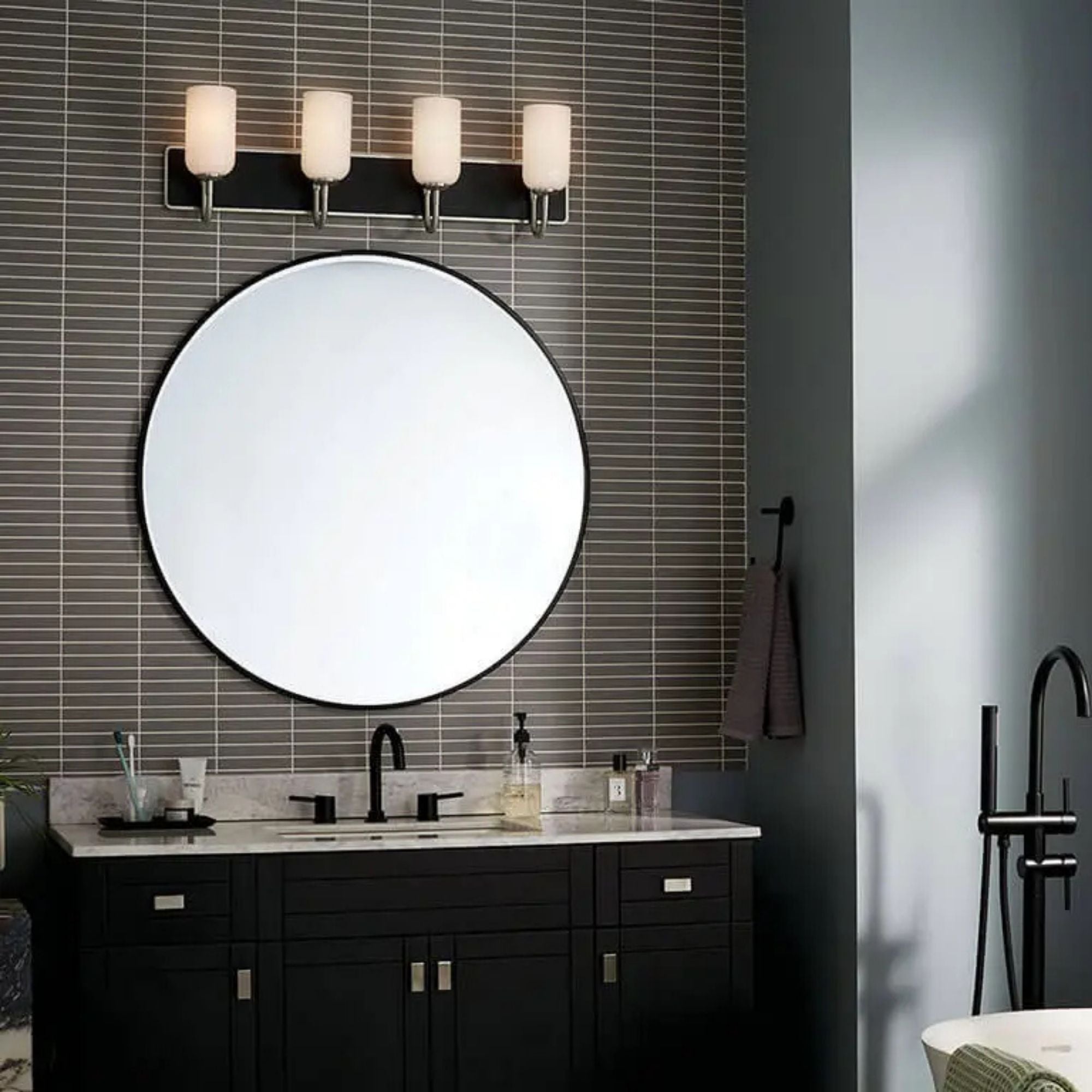 Kichler Solia 32 in. 4-Light Vanity, Brushed Nickel with Opal Glass