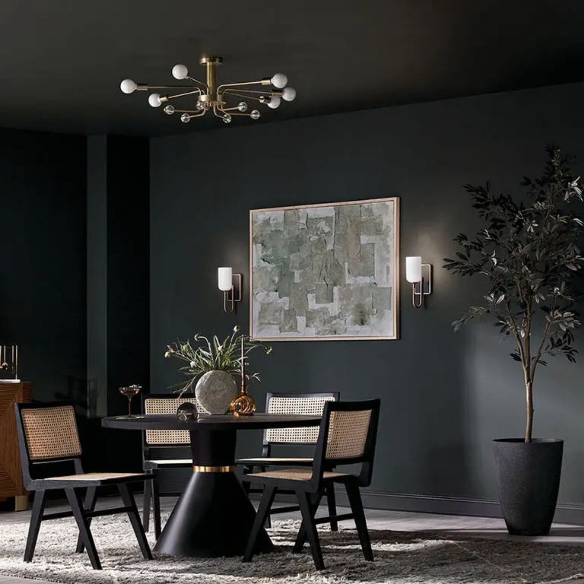 Kichler Solia 13.5 in. Wall Sconce, Champagne Bronze & Black with Opal Glass