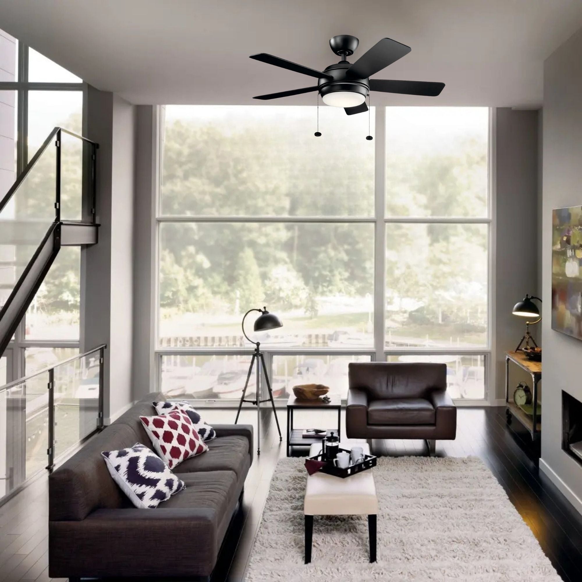 Starkk 42" Satin Black LED Ceiling Fan with Pull Chain