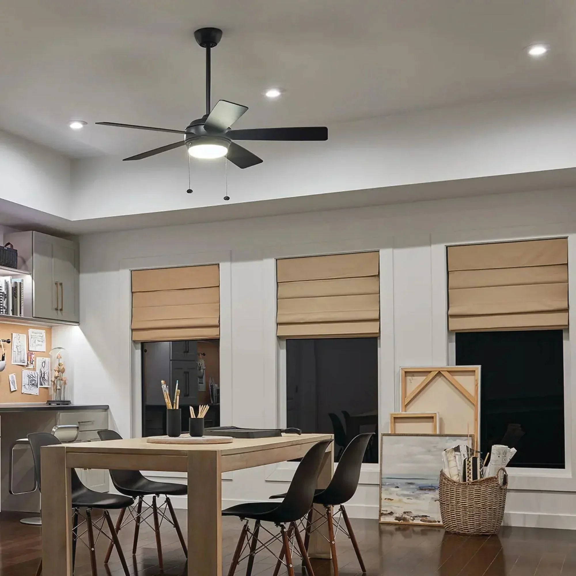 Starkk 52" Satin Black LED Ceiling Fan with Pull Chain