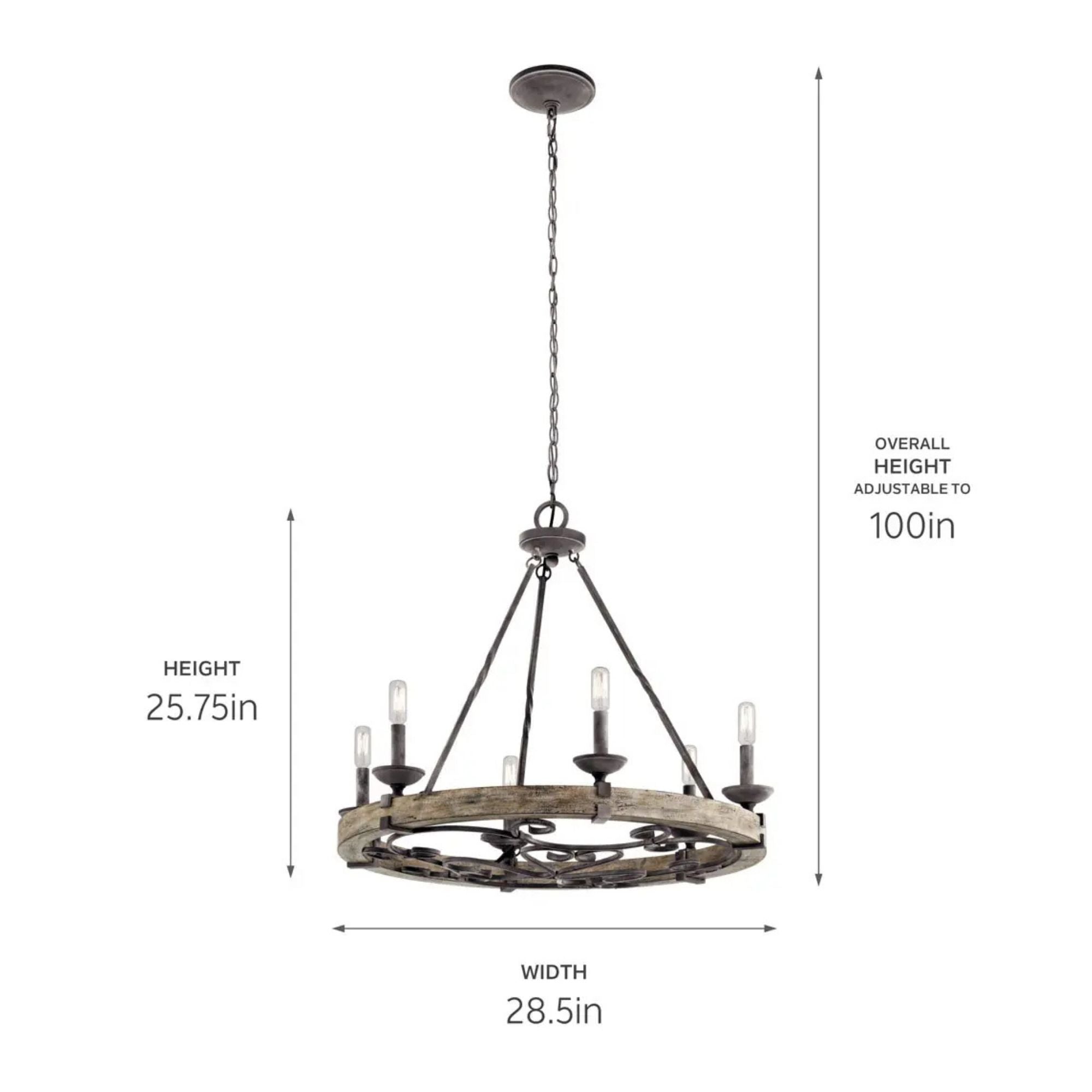 Kichler Taulbee 28.5" 6-Light Chandelier, Weathered Zinc