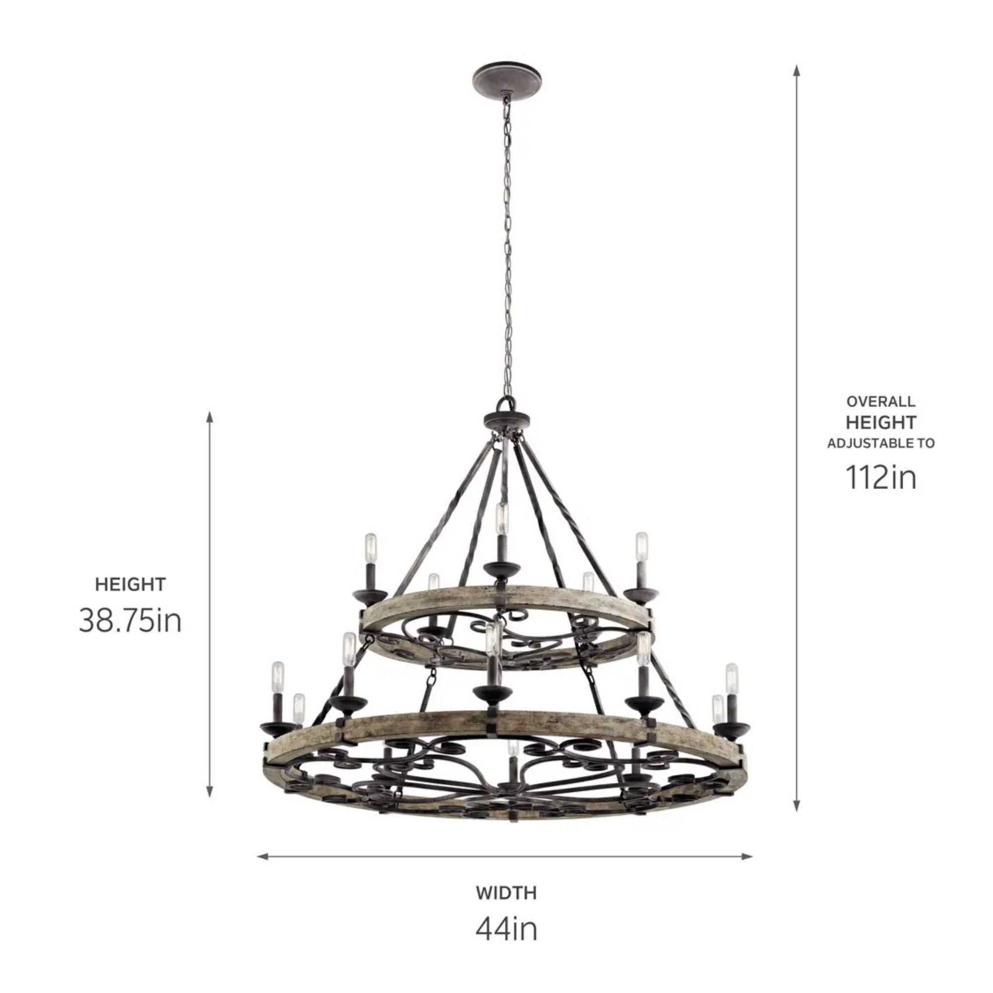 Kichler Taulbee 44 in. 15-Light Chandelier, Weathered Zinc