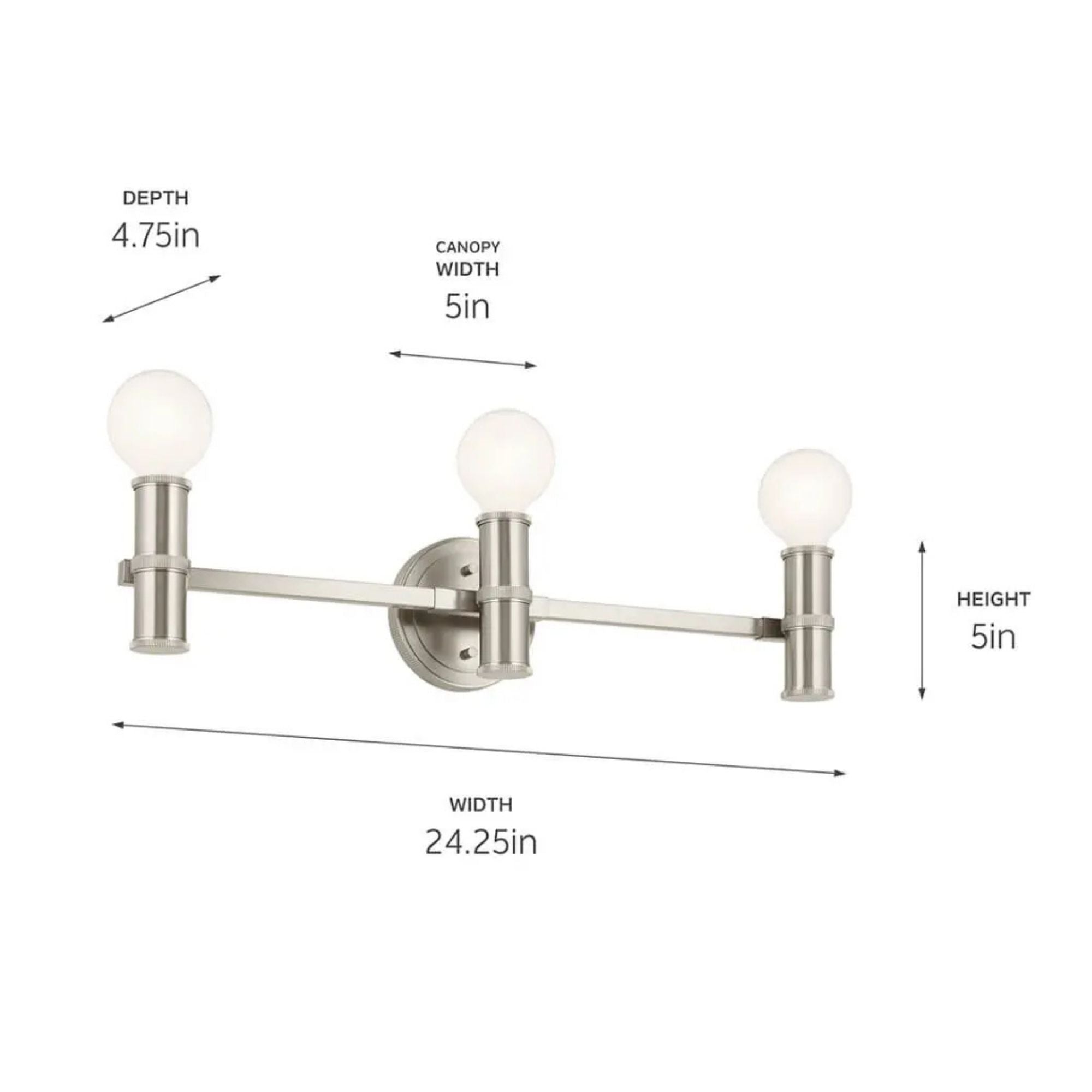 Torche 24.25 in. 3-Light Bathroom Vanity Light, Brushed Nickel