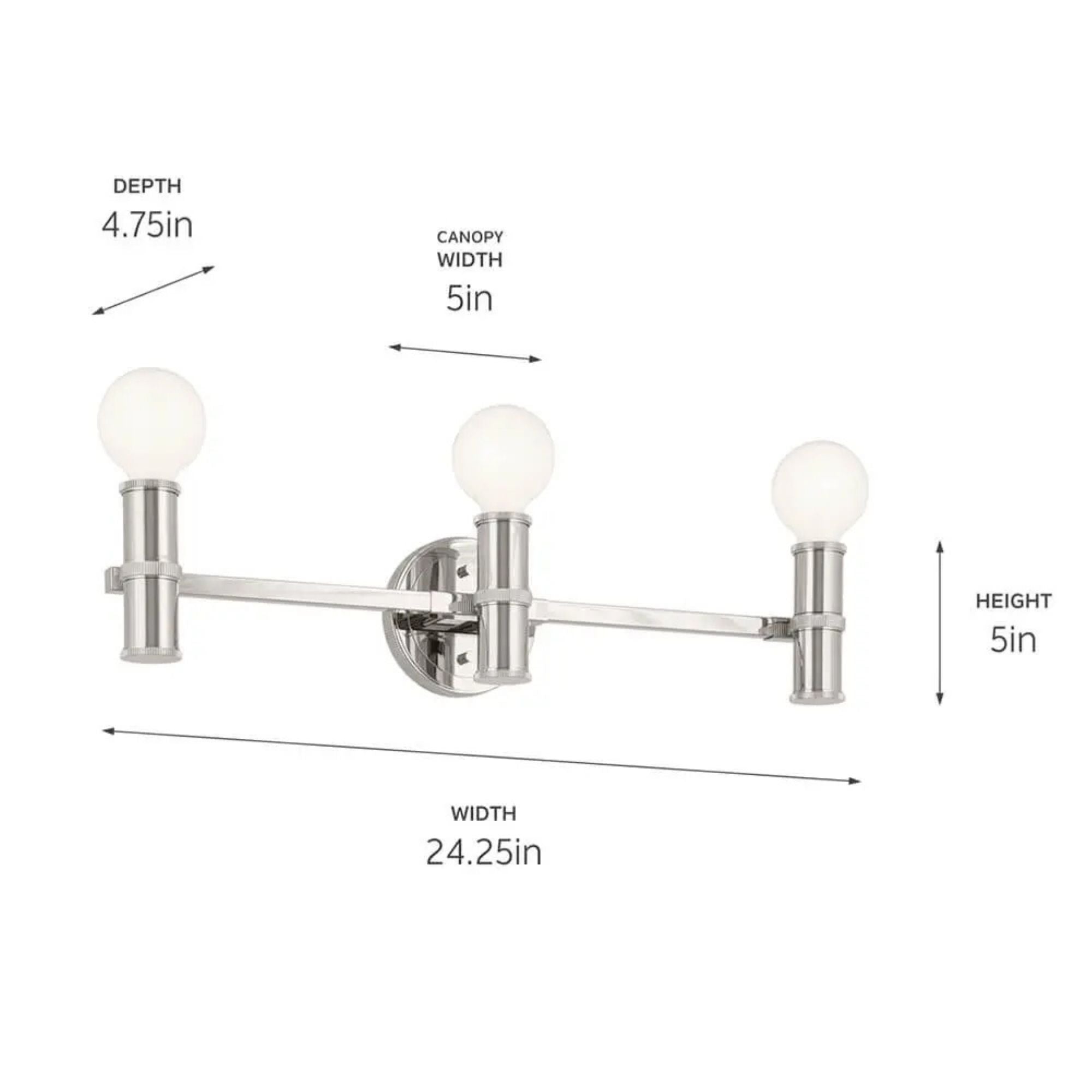 Torche 24.25 in. 3-Light Bathroom Vanity Light, Polished Nickel