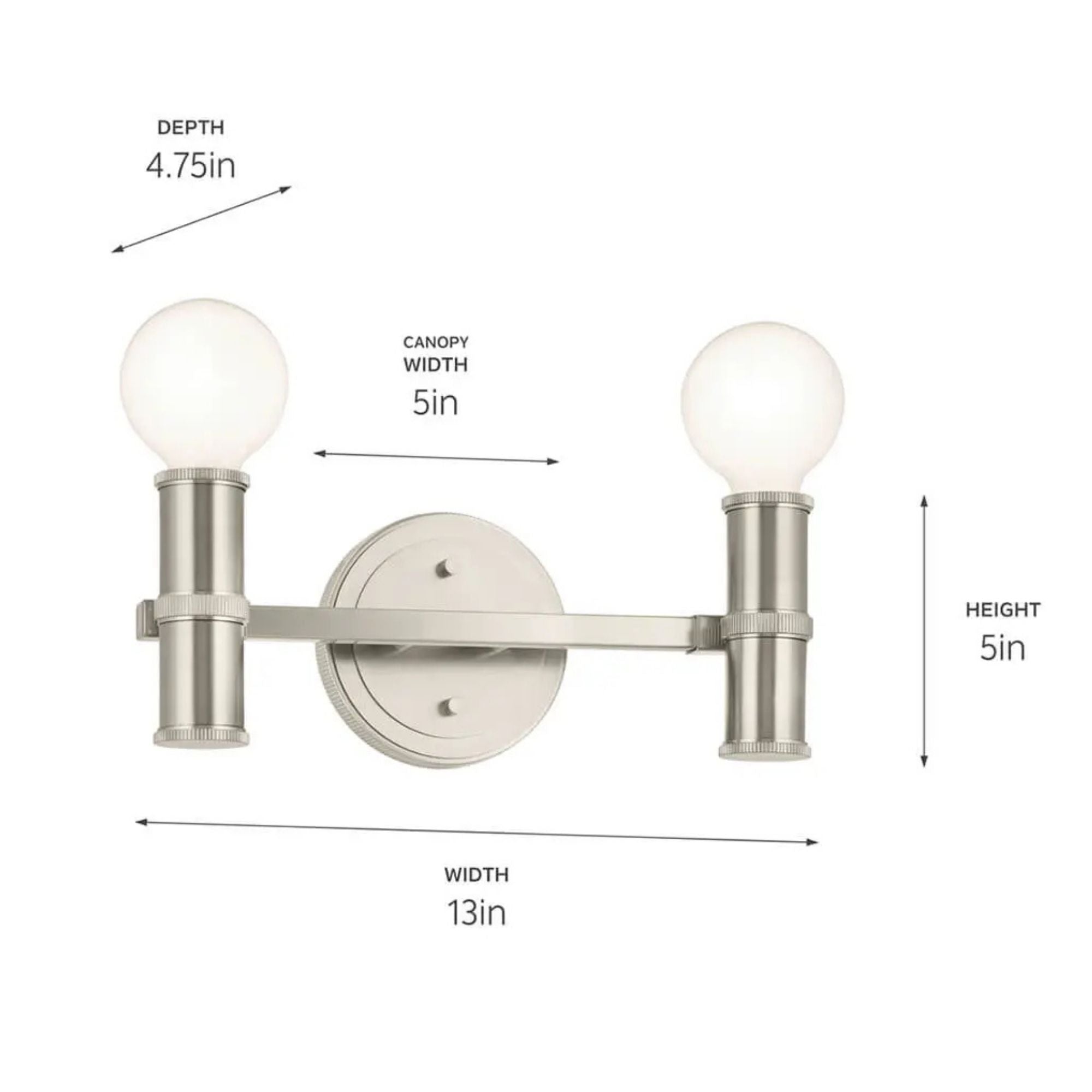 Torche 13 in. 2-Light Bathroom Vanity Light, Brushed Nickel