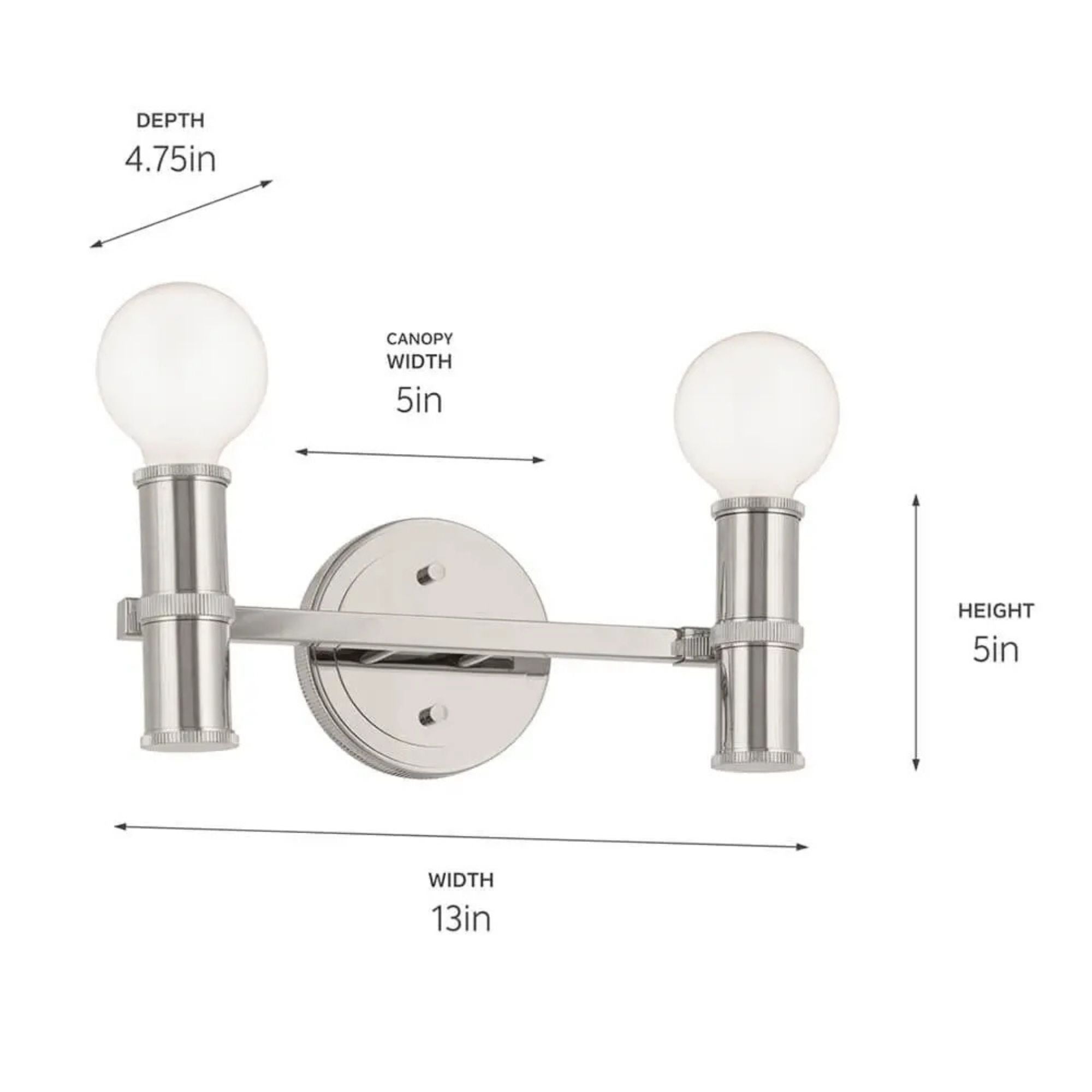 Torche 13 in. 2-Light Bathroom Vanity Light, Polished Nickel