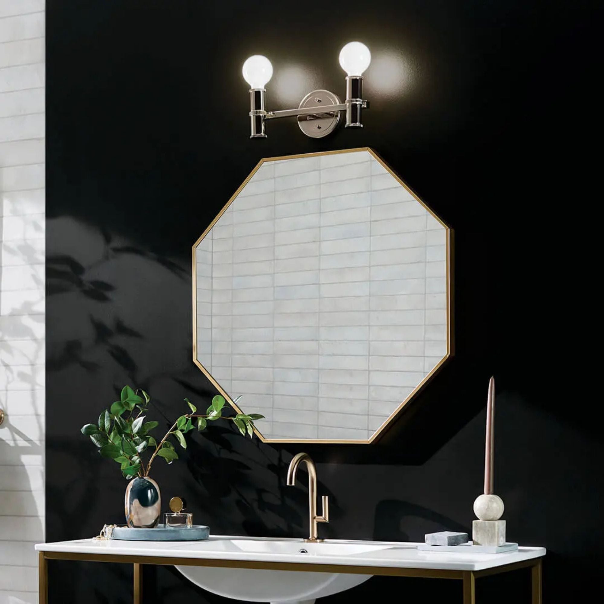 Torche 13 in. 2-Light Bathroom Vanity Light, Polished Nickel