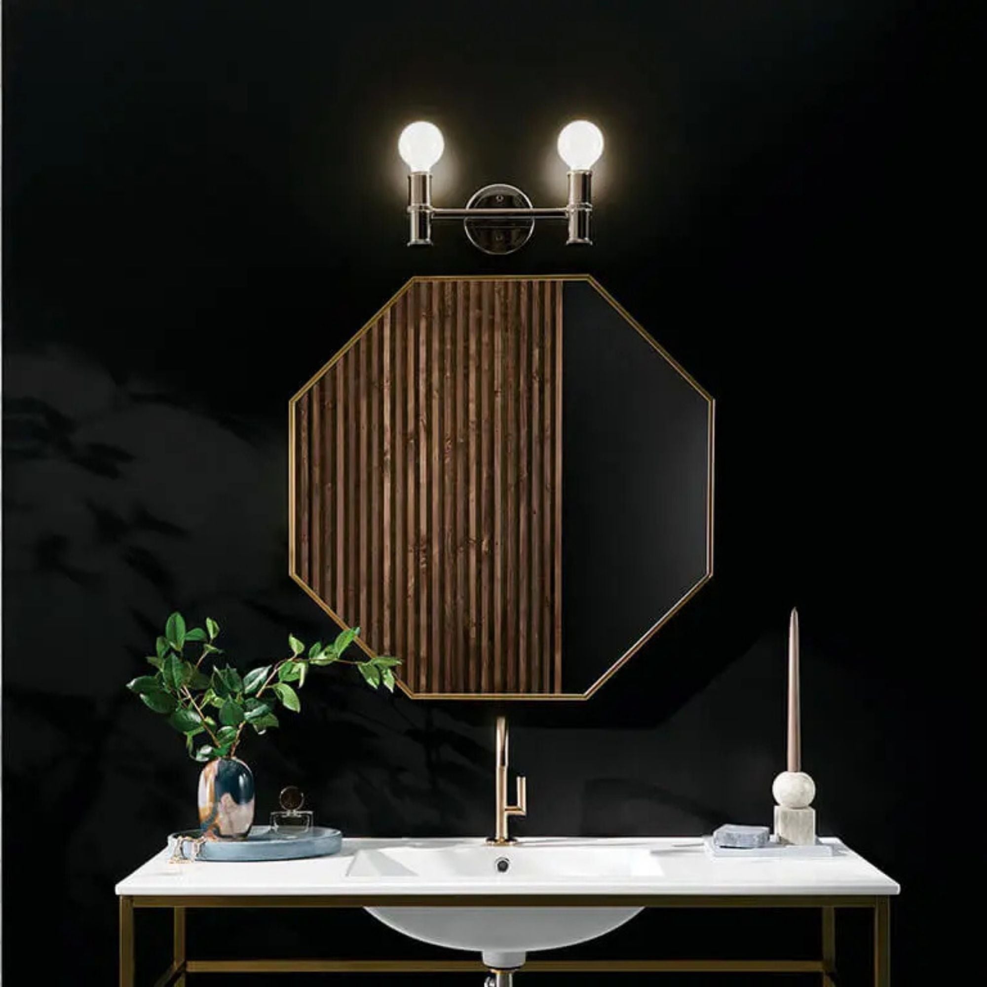 Torche 13 in. 2-Light Bathroom Vanity Light, Polished Nickel