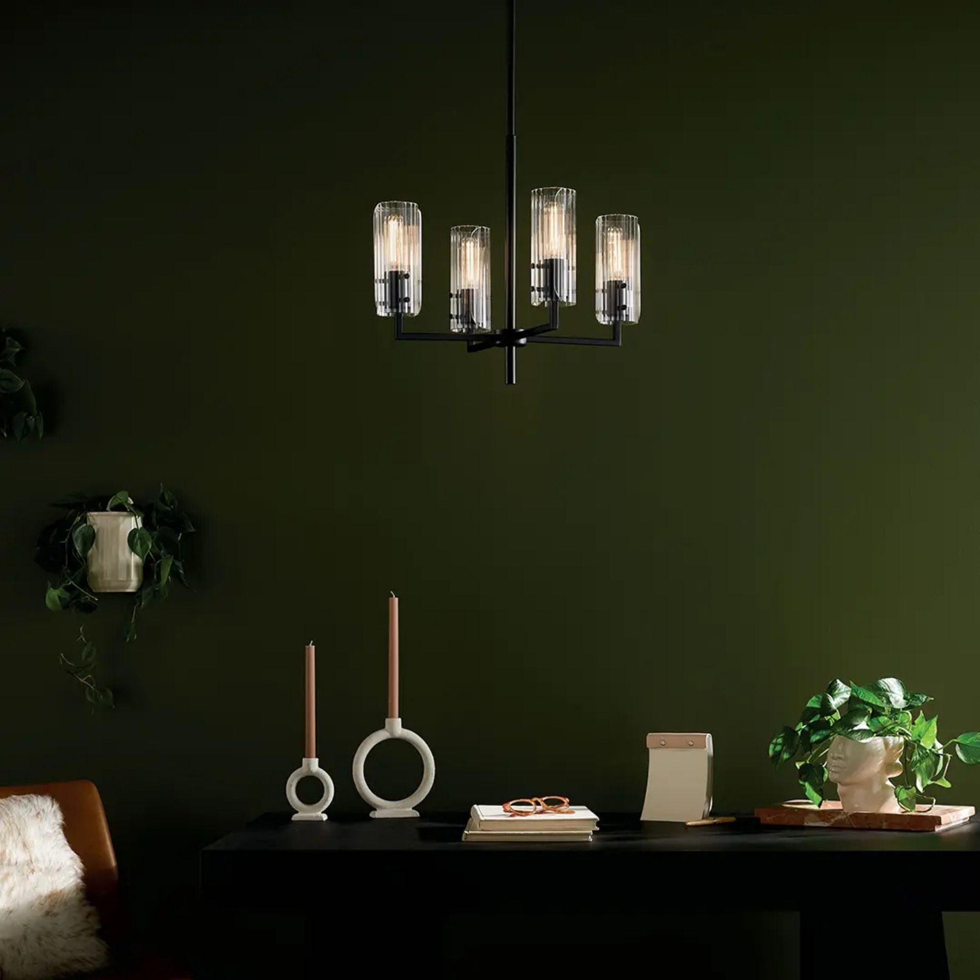 Velestino 21" 4-Light Chandelier, Black Finish