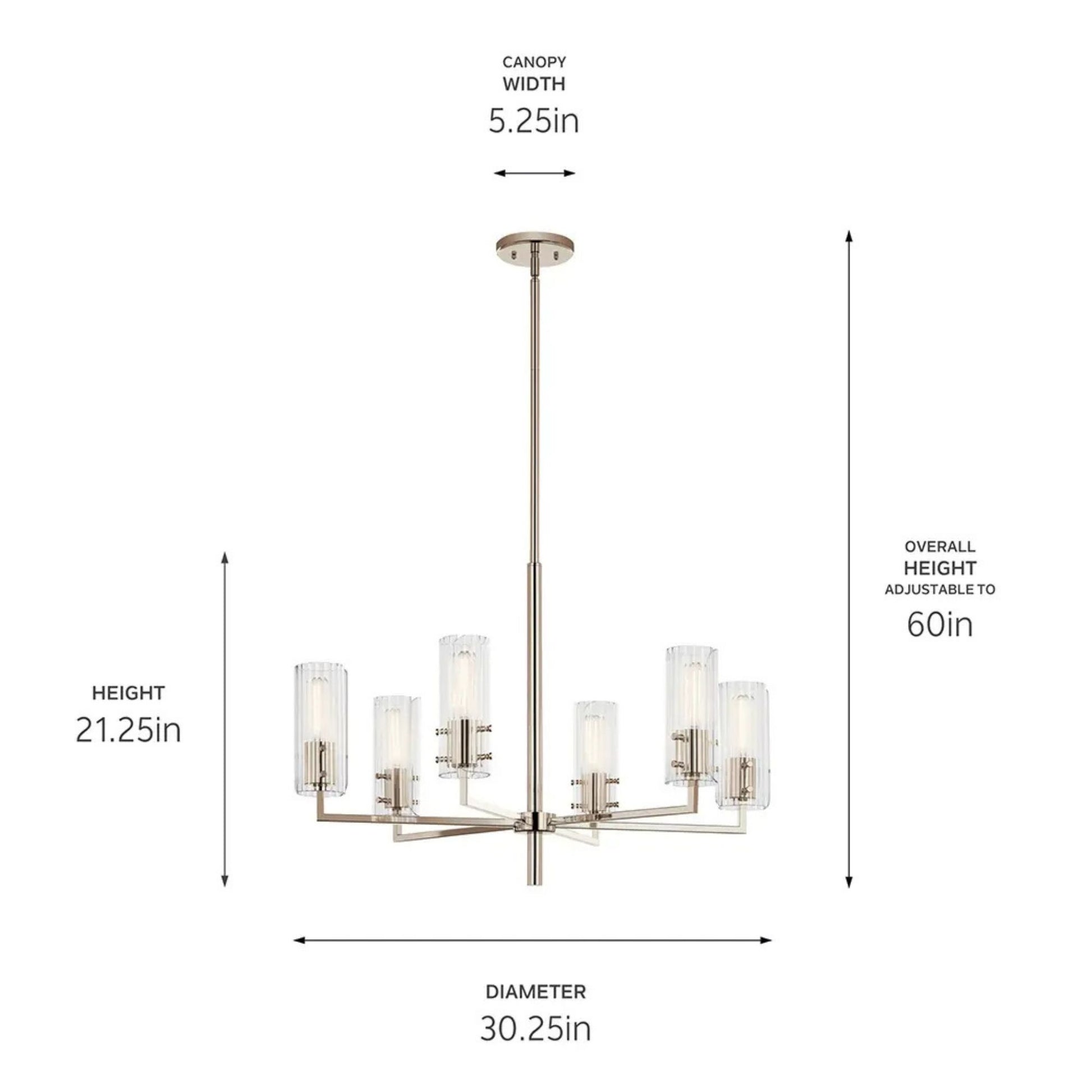Kichler Lighting - Velestino 30" 6-Light Chandelier, Polished Nickel Finish | Bees Lighting