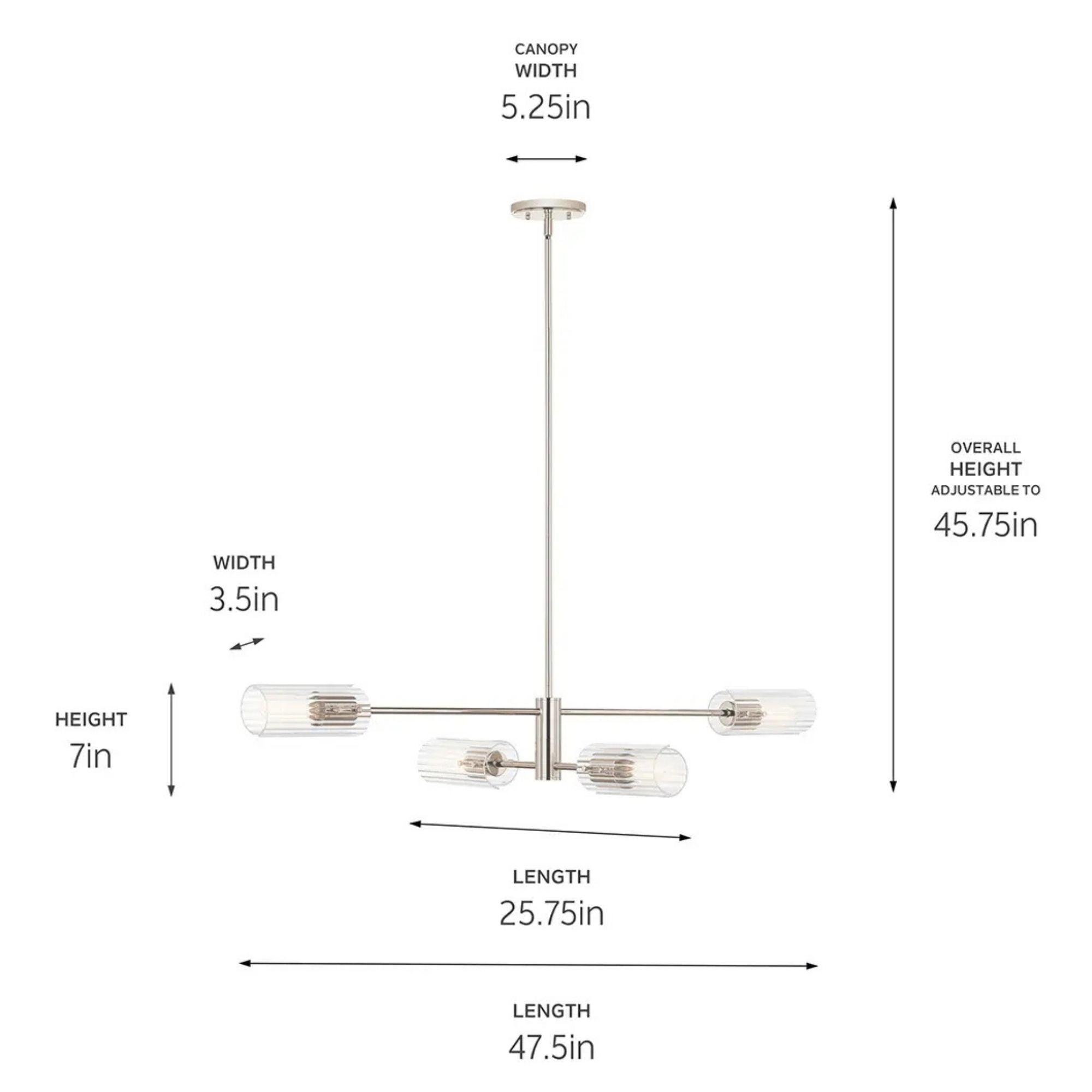Kichler Lighting - Velestino 48" 4-Light Linear Chandelier, Polished Nickel Finish | Bees Lighting