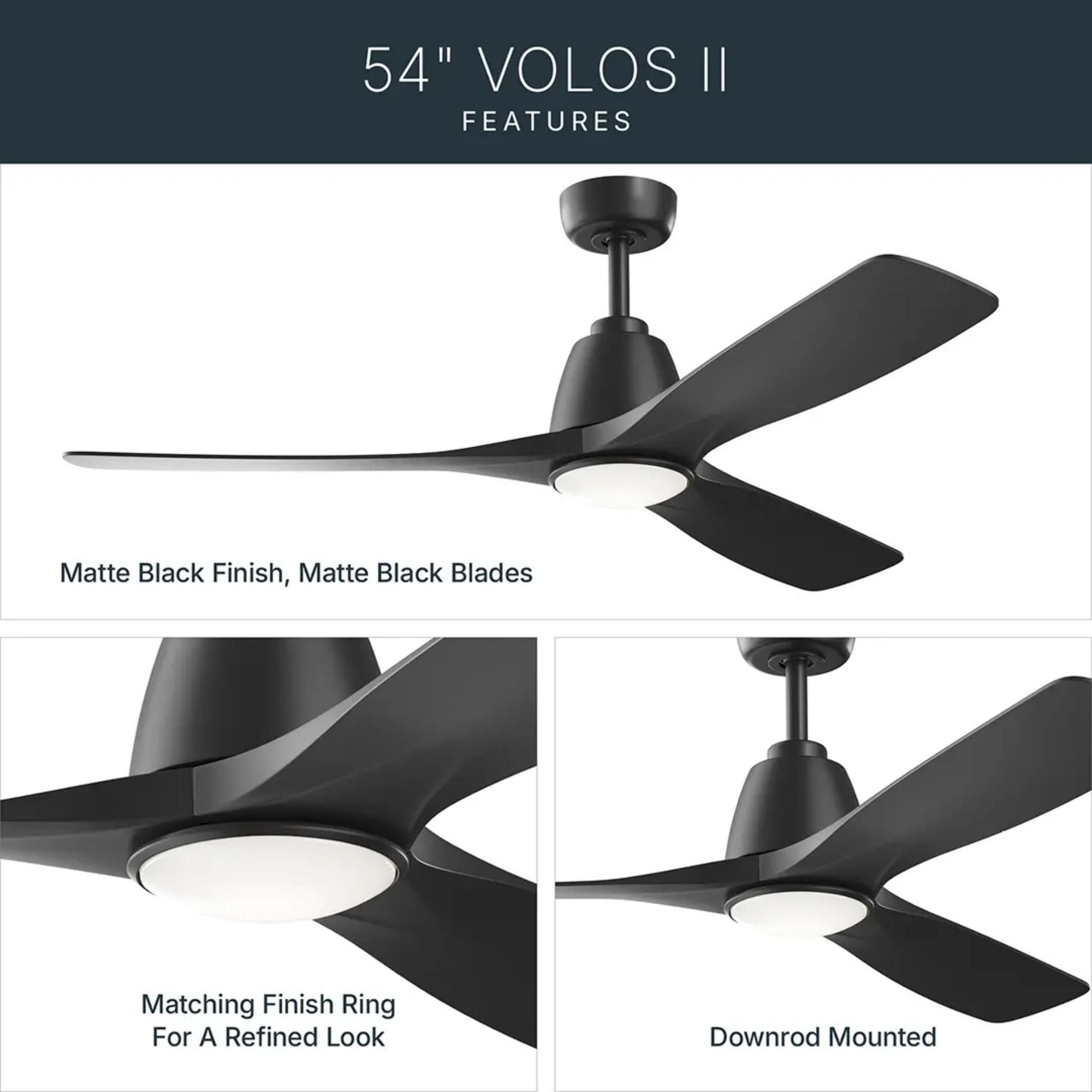 Kichler Volos II 54'' Ceiling Fan with LED Light AC Motor Matte Black
