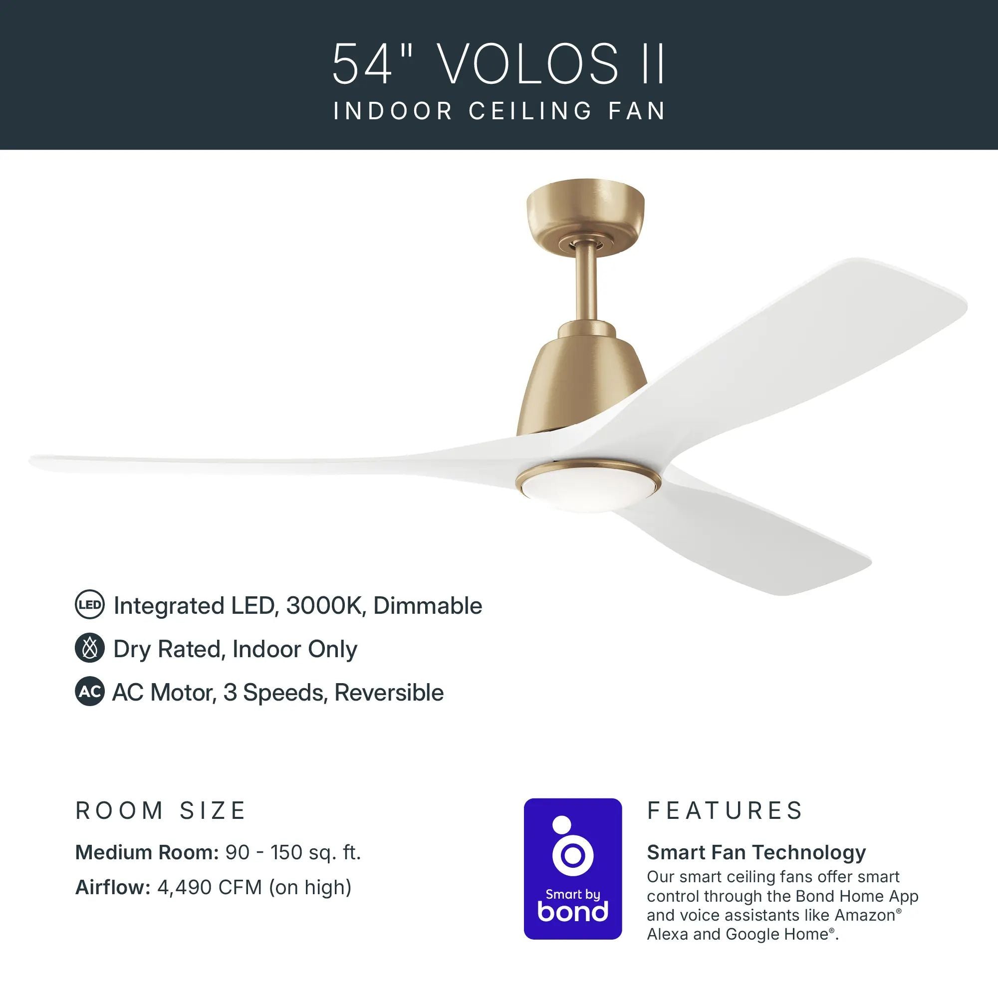 Kichler Volos II 54'' Ceiling Fan with LED Light AC Motor Champagne Bronze