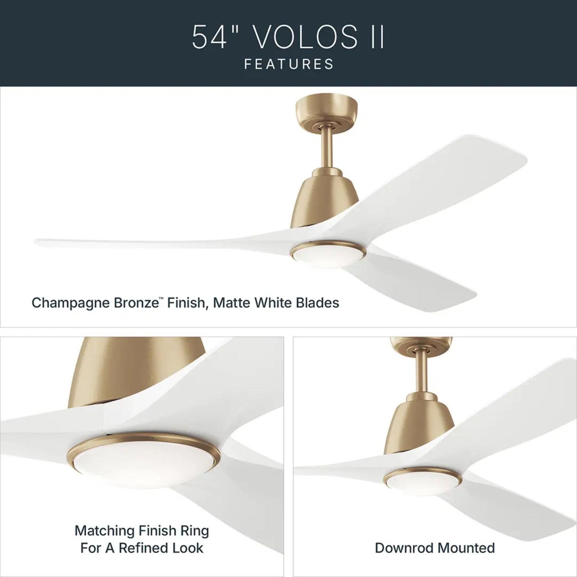 Kichler Volos II 54'' Ceiling Fan with LED Light AC Motor Champagne Bronze