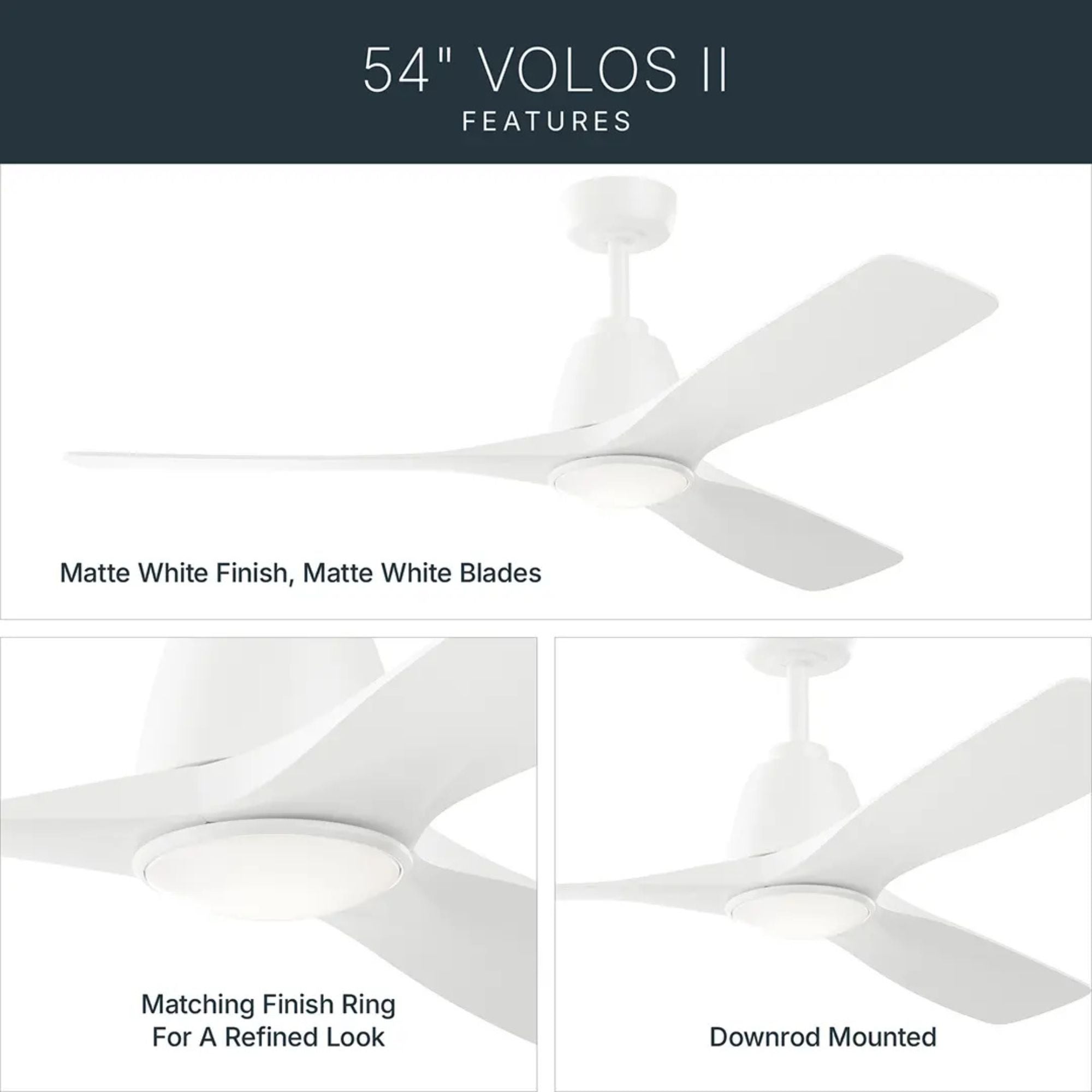 Kichler Volos II 54'' Ceiling Fan with LED Light AC Motor Matte White