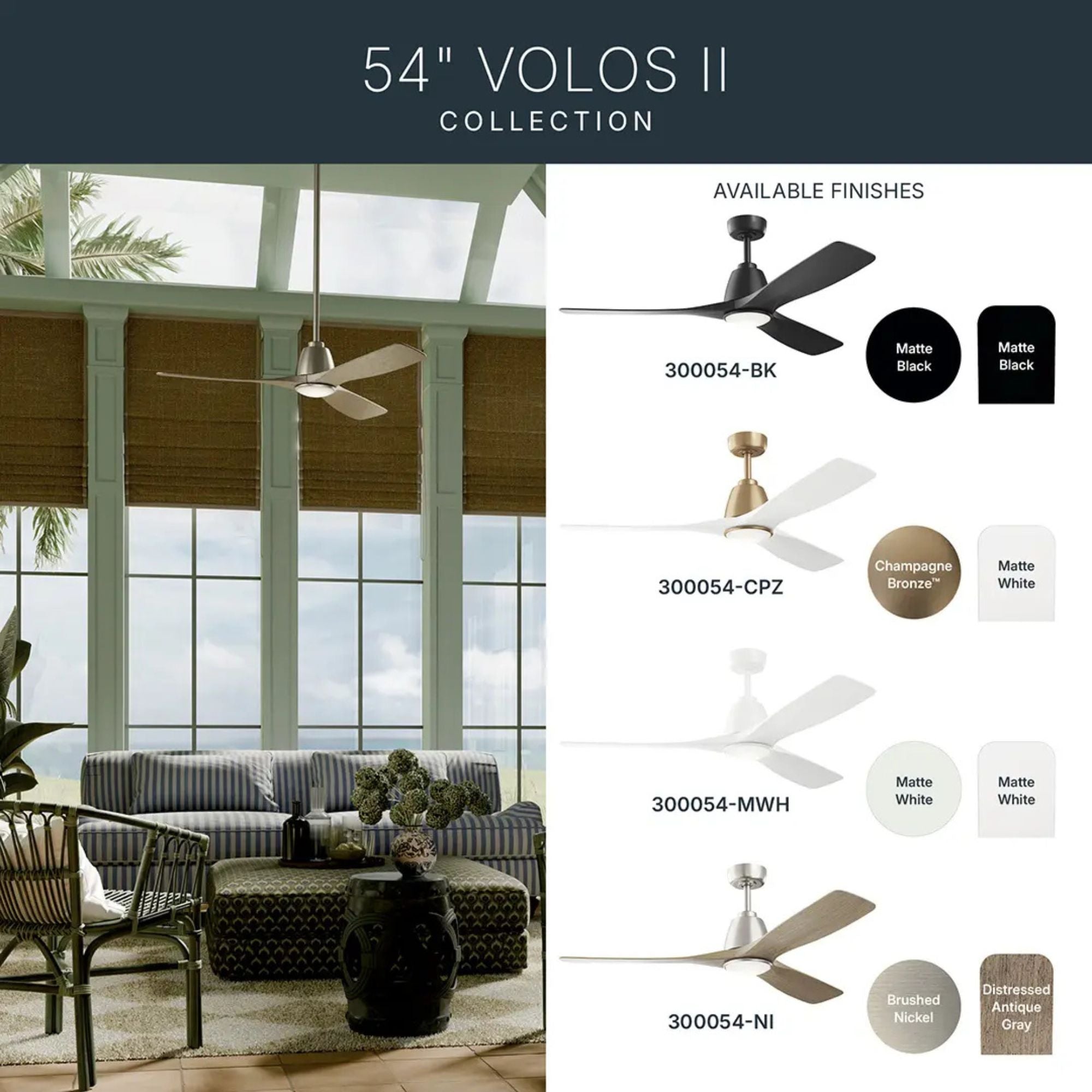 Kichler Volos II 54'' Ceiling Fan with LED Light AC Motor Matte White