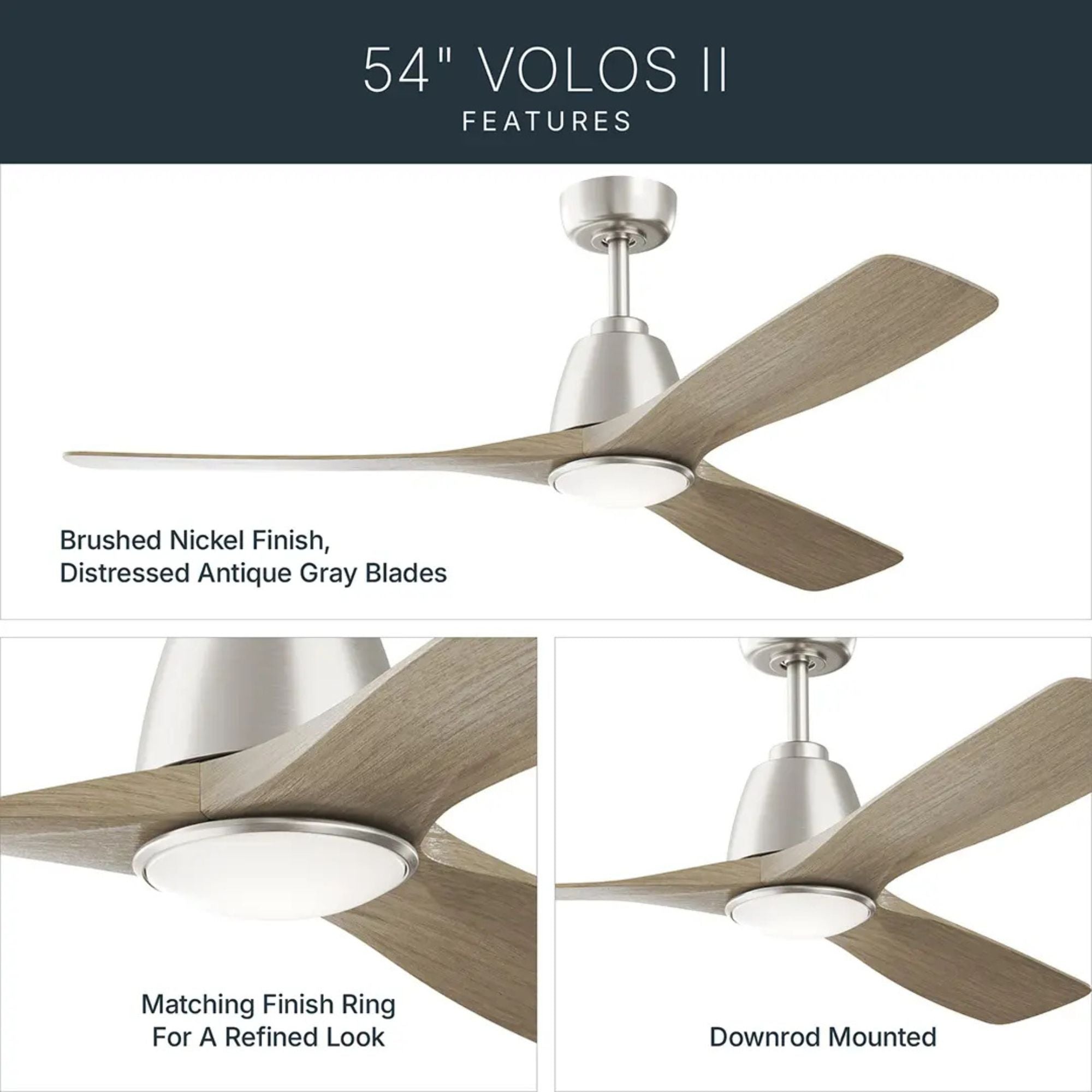 Kichler Volos II 54'' Ceiling Fan with LED Light AC Motor Brushed Nickel
