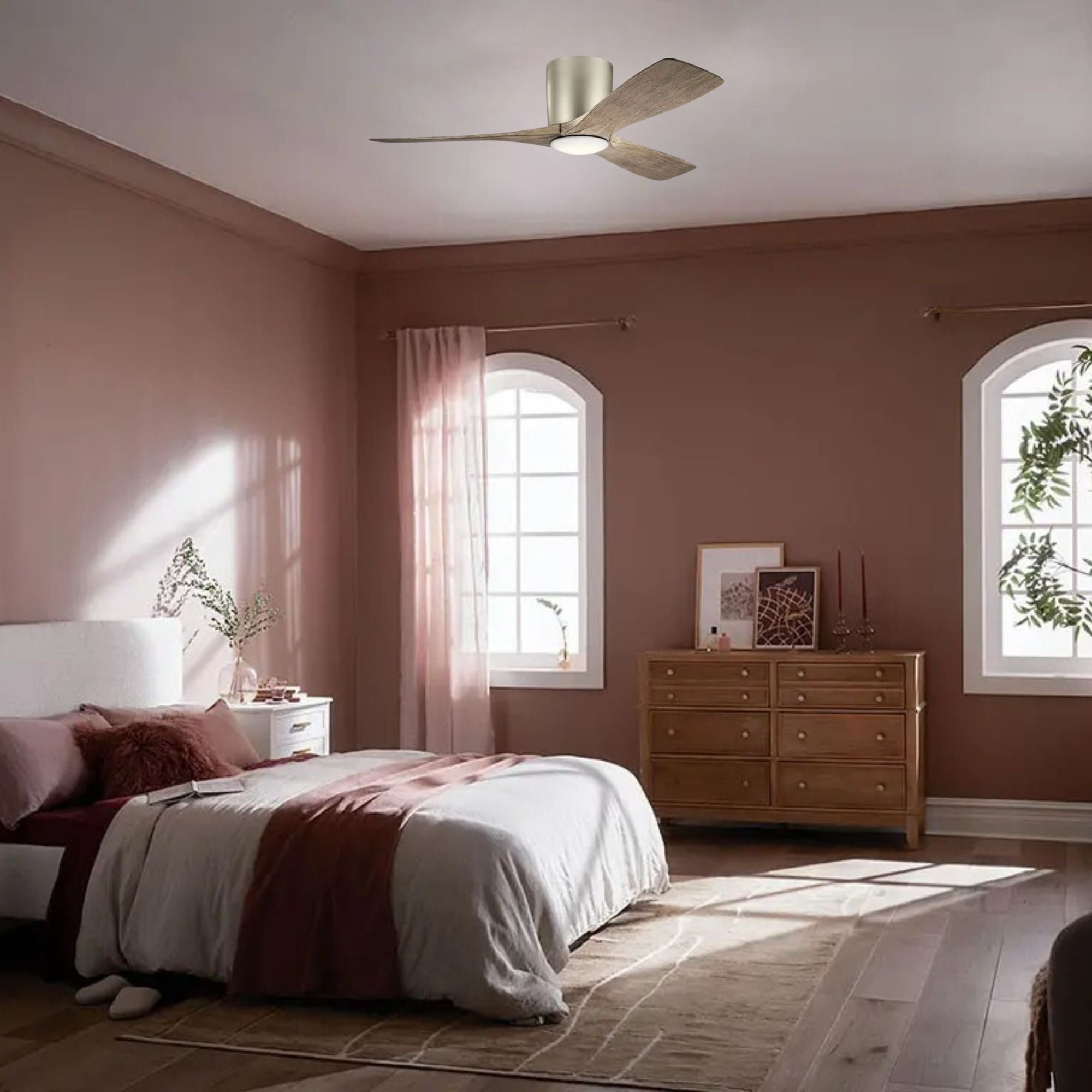 Volos 48" Nickel Hugger LED Ceiling Fan with Wall Control