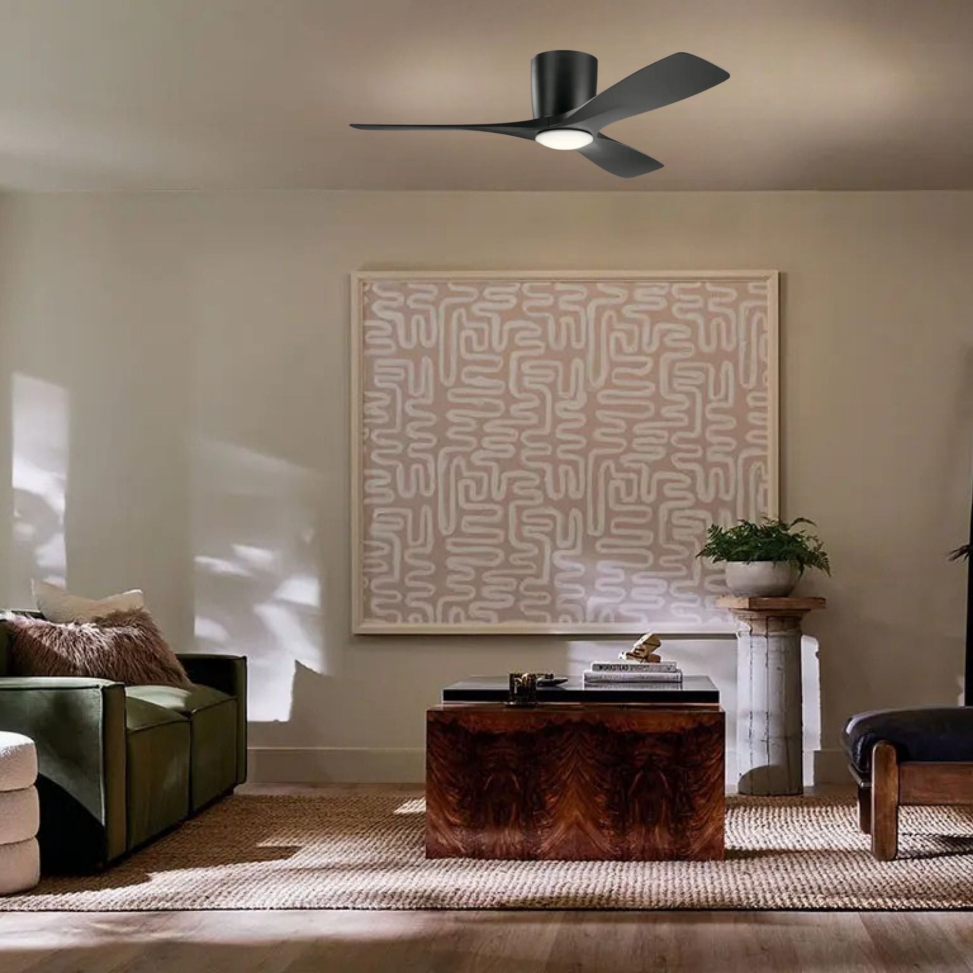 Volos 48" Black Hugger LED Ceiling Fan with Wall Control