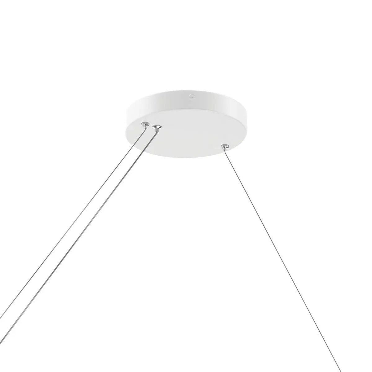 Round ceiling canopy with three cables leading to a white rectangular LED light bar