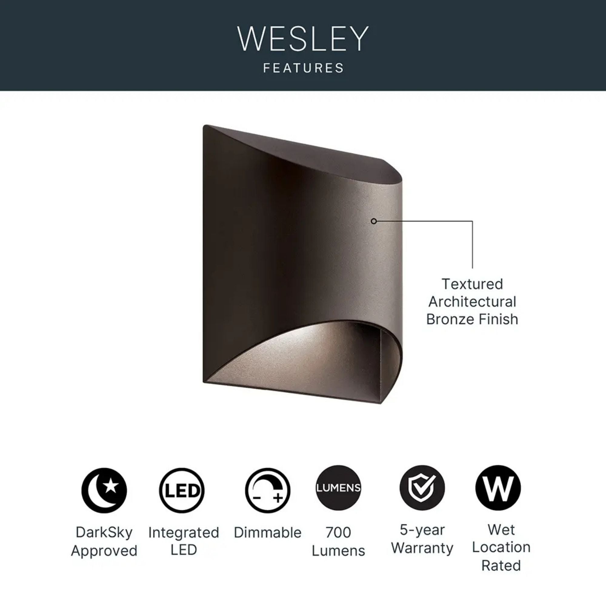 Wesley Outdoor Sconce, Textured Architectural Bronze, Integrated LED