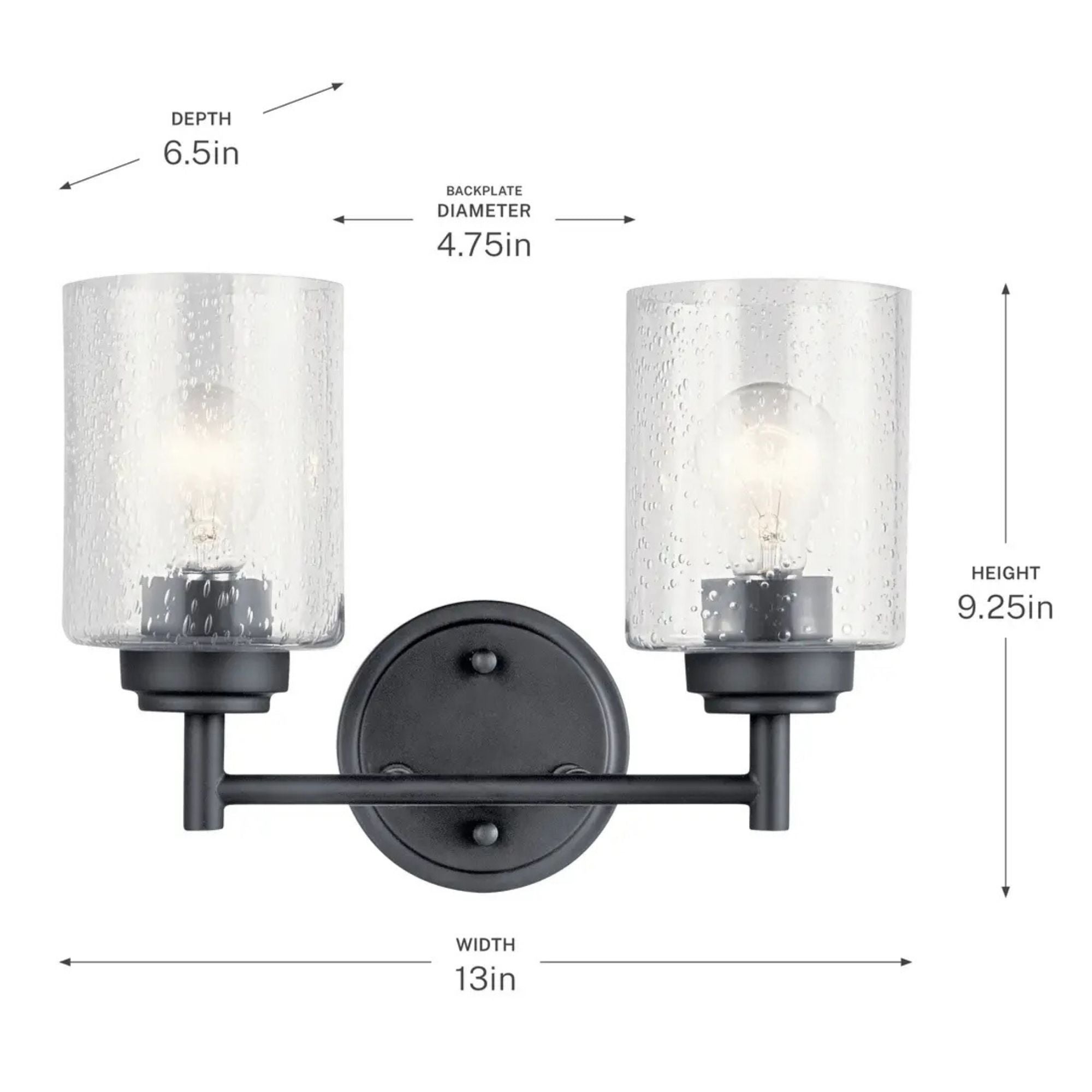 Winslow 13 in. 2-Light Bathroom Vanity Light, Black