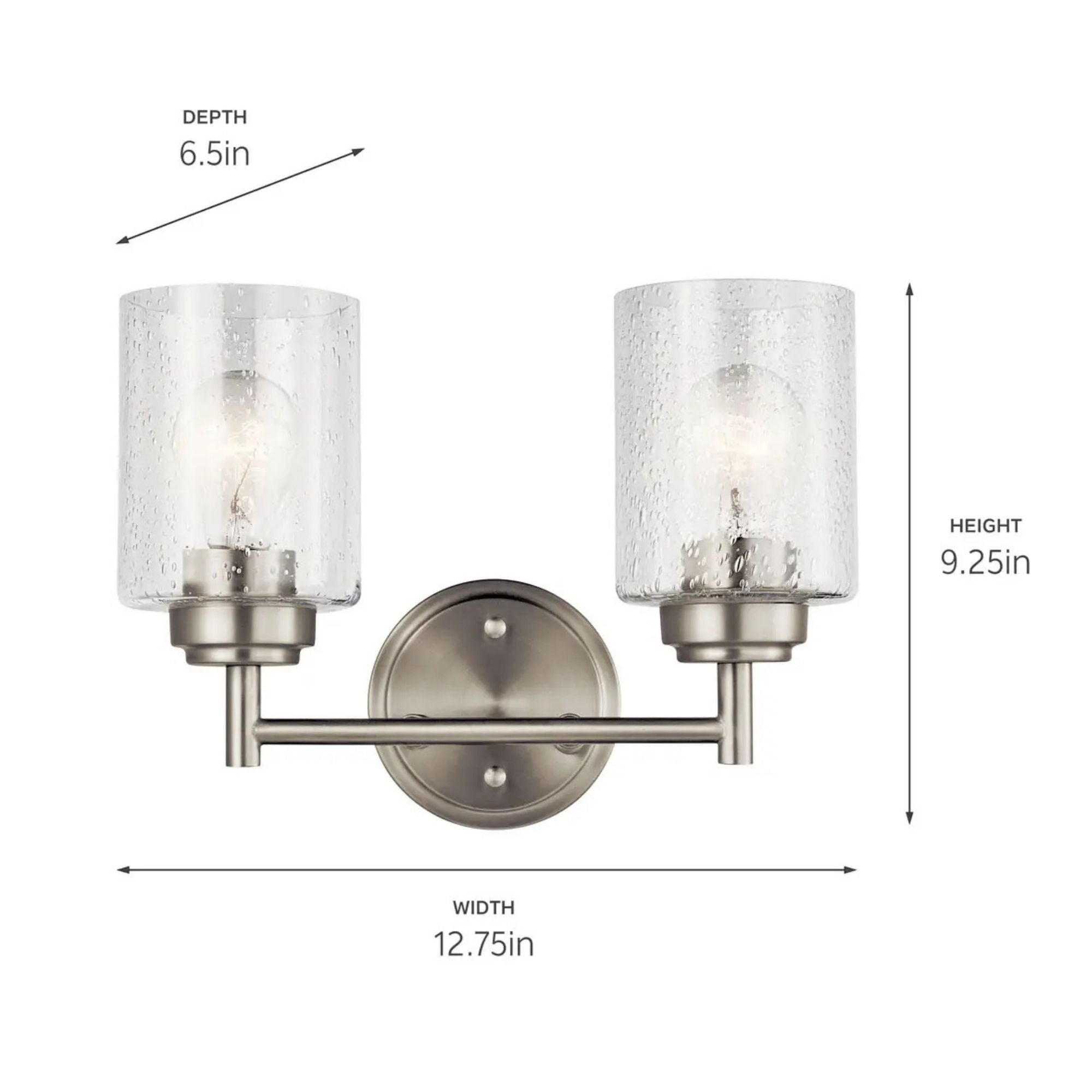 Kichler Winslow 13 in. 2-Light Bathroom Vanity Light, Brushed Nickel with Clear Glass