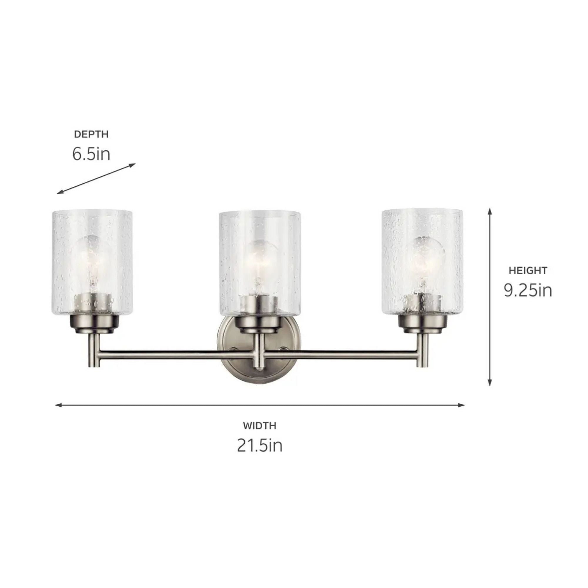 Kichler Winslow 21.5 in. 3-Light Bathroom Vanity Light, Brushed Nickel with Clear Glass