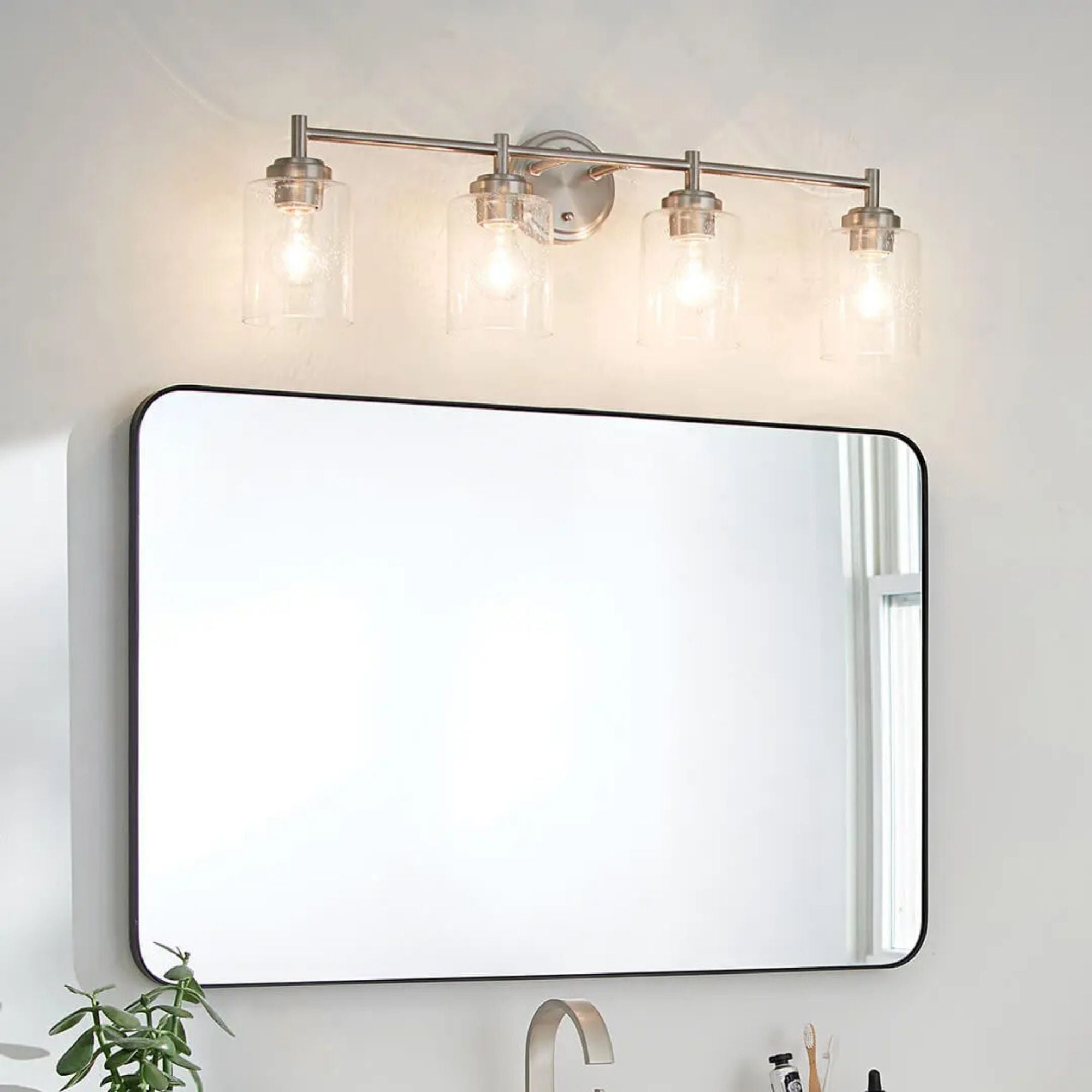 Kichler Winslow 30 in. 4-Light Bathroom Vanity Light, Brushed Nickel with Clear Glass