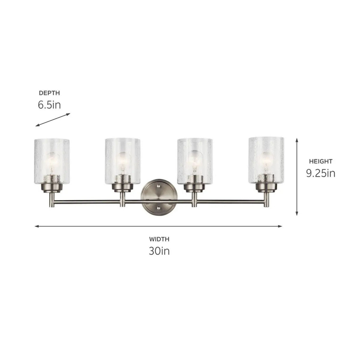 Kichler Winslow 30 in. 4-Light Bathroom Vanity Light, Brushed Nickel with Clear Glass