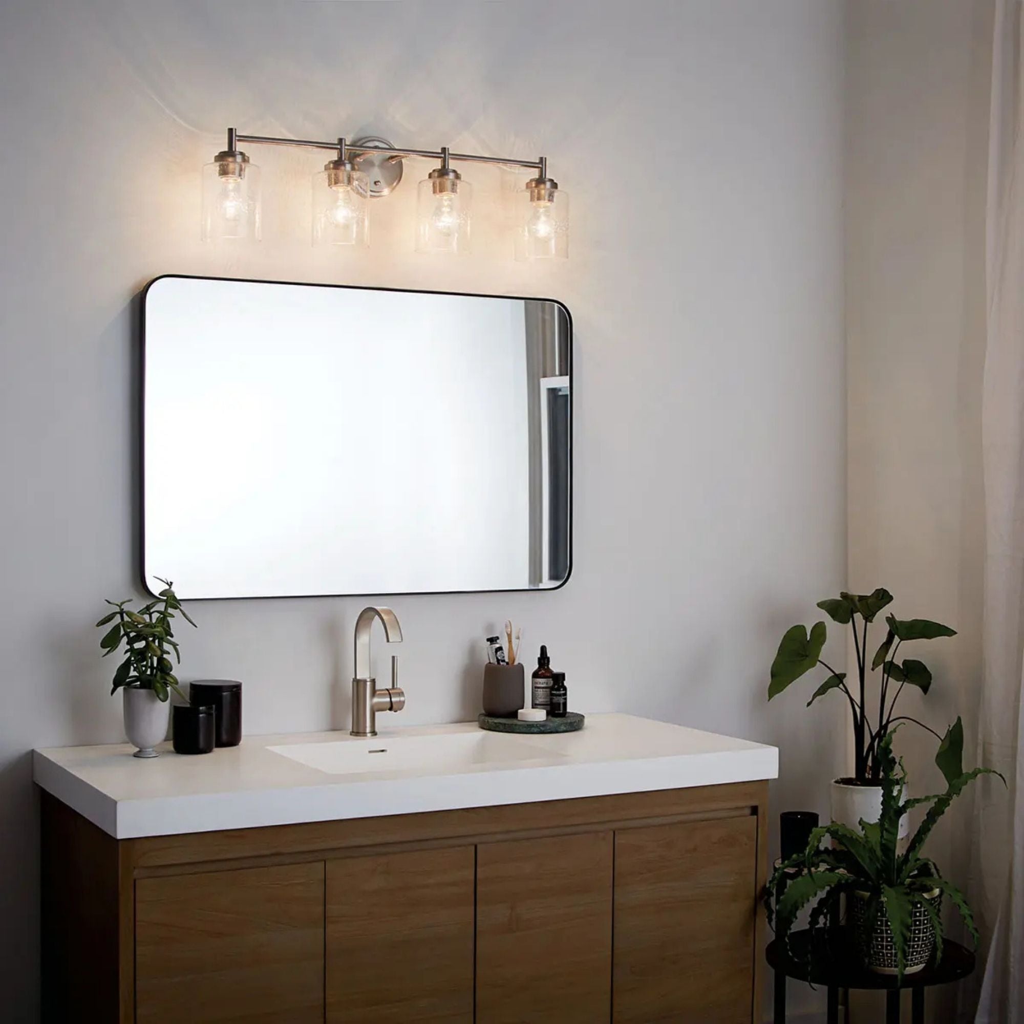Kichler Winslow 30 in. 4-Light Bathroom Vanity Light, Brushed Nickel with Clear Glass