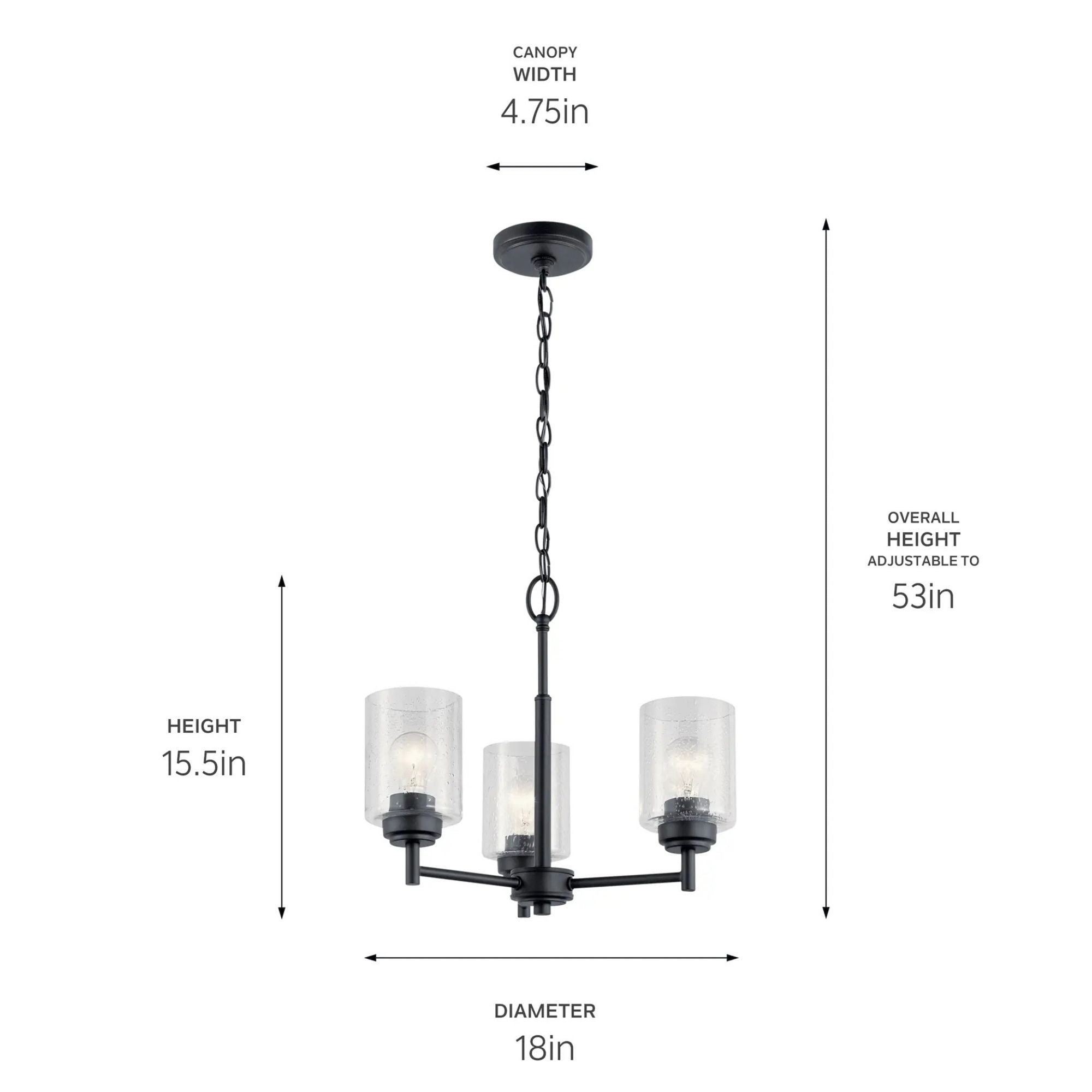 Kichler Winslow 18 in. 3-Light Chandelier, Black with Clear Glass