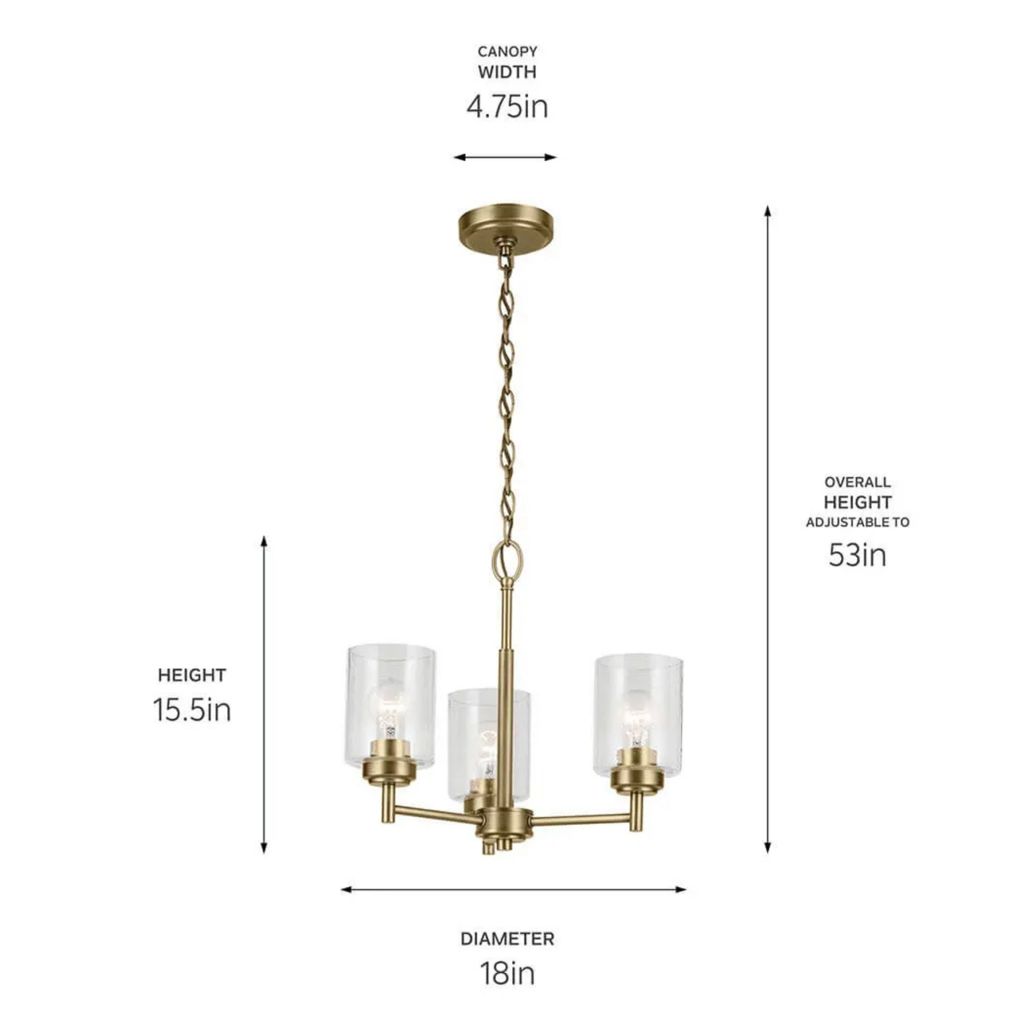 Kichler Winslow 18 in. 3-Light Chandelier, Natural Brass