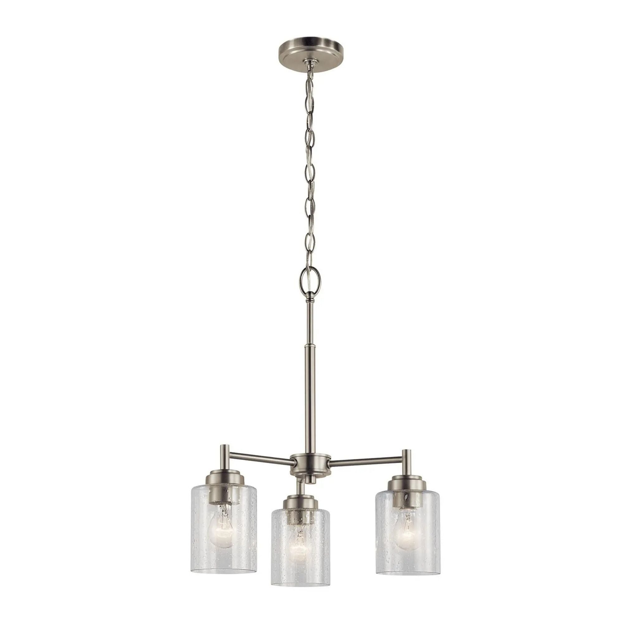 Kichler Winslow 18 in. 3-Light Chandelier, Brushed Nickel with Glass Shade