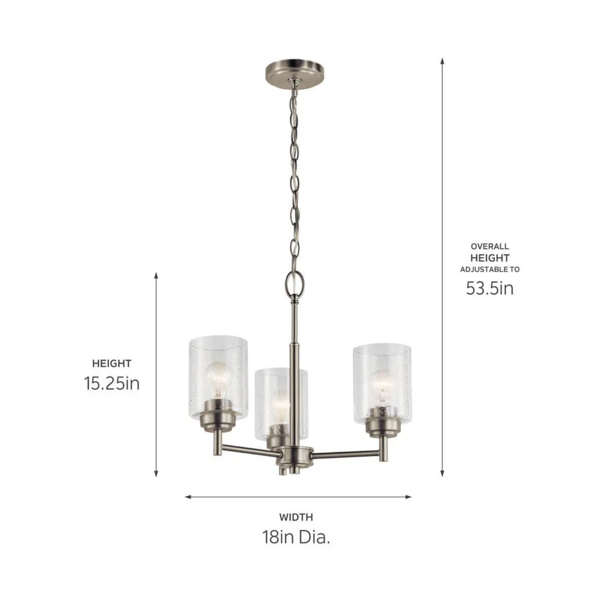 Kichler Winslow 18 in. 3-Light Chandelier, Brushed Nickel with Glass Shade